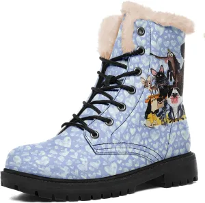 Dog Print Winter Boots for Women, Fashion Anti-slip Fur Lined Warm Snow Boots Waterproof Outdoor Hiking Boots