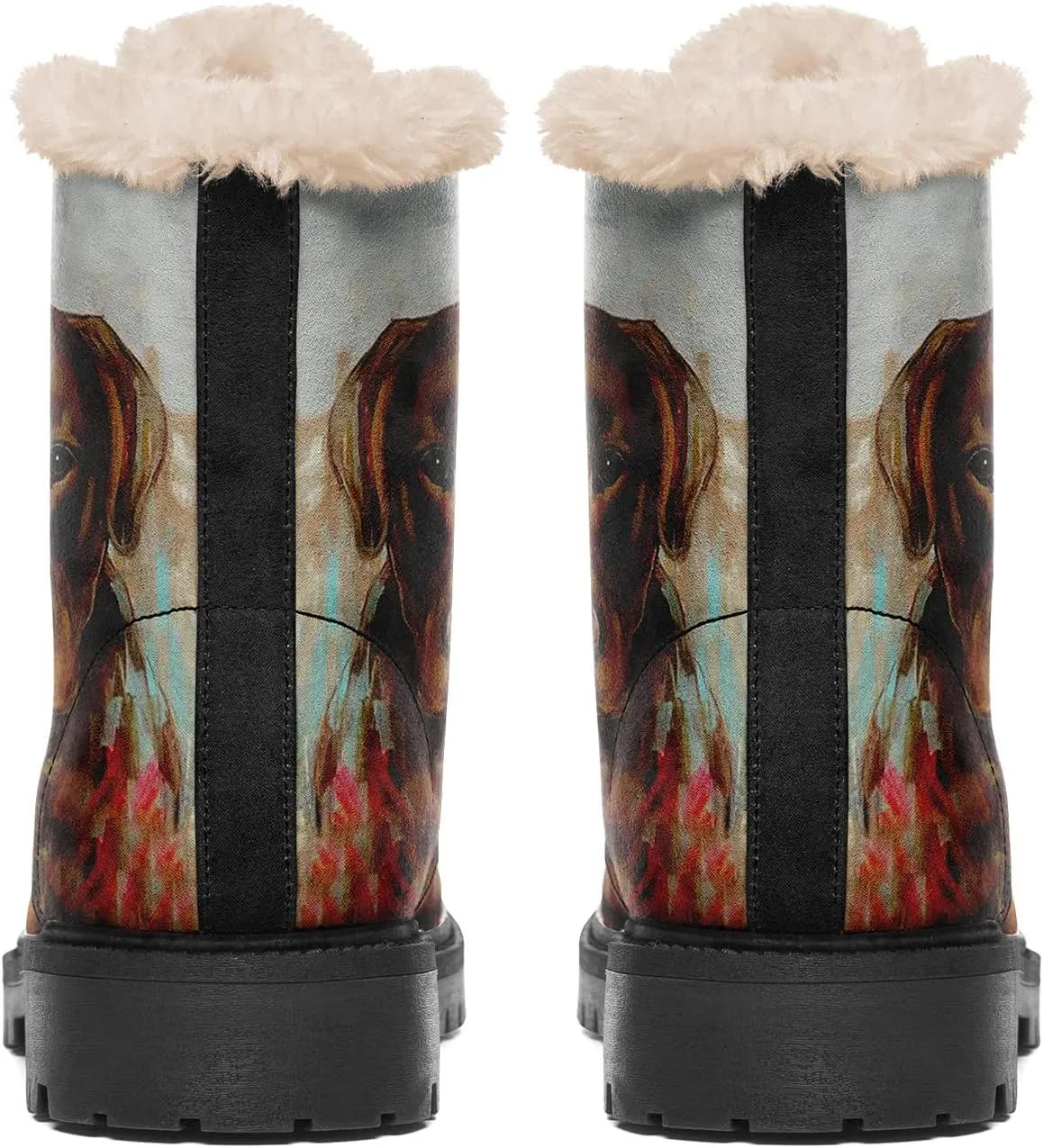 Dog Print Winter Boots for Women, Fashion Anti-slip Fur Lined Warm Snow Boots Waterproof Outdoor Hiking Boots
