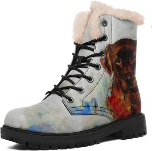 Dog Print Winter Boots for Women, Fashion Anti-slip Fur Lined Warm Snow Boots Waterproof Outdoor Hiking Boots