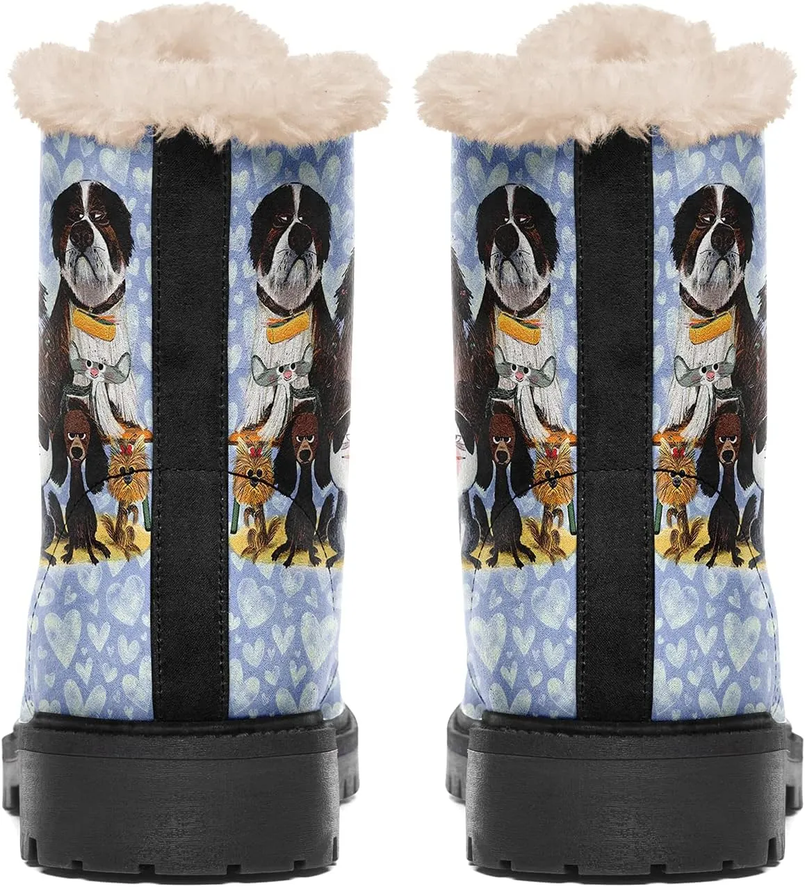 Dog Print Winter Boots for Women, Fashion Anti-slip Fur Lined Warm Snow Boots Waterproof Outdoor Hiking Boots
