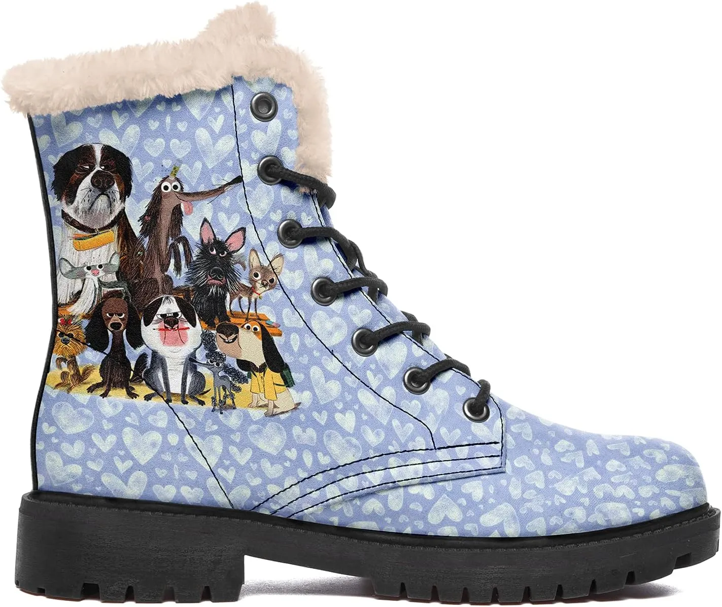 Dog Print Winter Boots for Women, Fashion Anti-slip Fur Lined Warm Snow Boots Waterproof Outdoor Hiking Boots