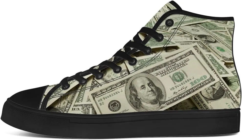 Dollar High Top Canvas Shoes Money High Top Sneakers Lace Up Casual Shoes Gifts for Men Women