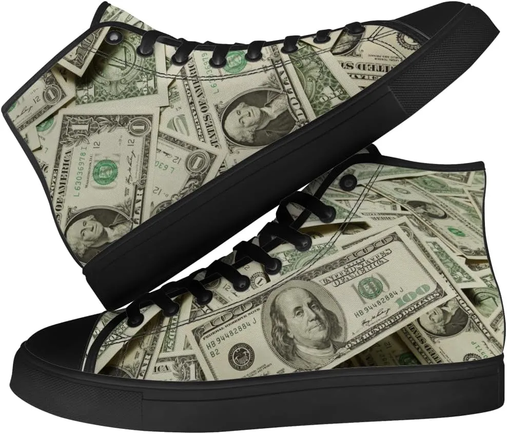 Dollar High Top Canvas Shoes Money High Top Sneakers Lace Up Casual Shoes Gifts for Men Women