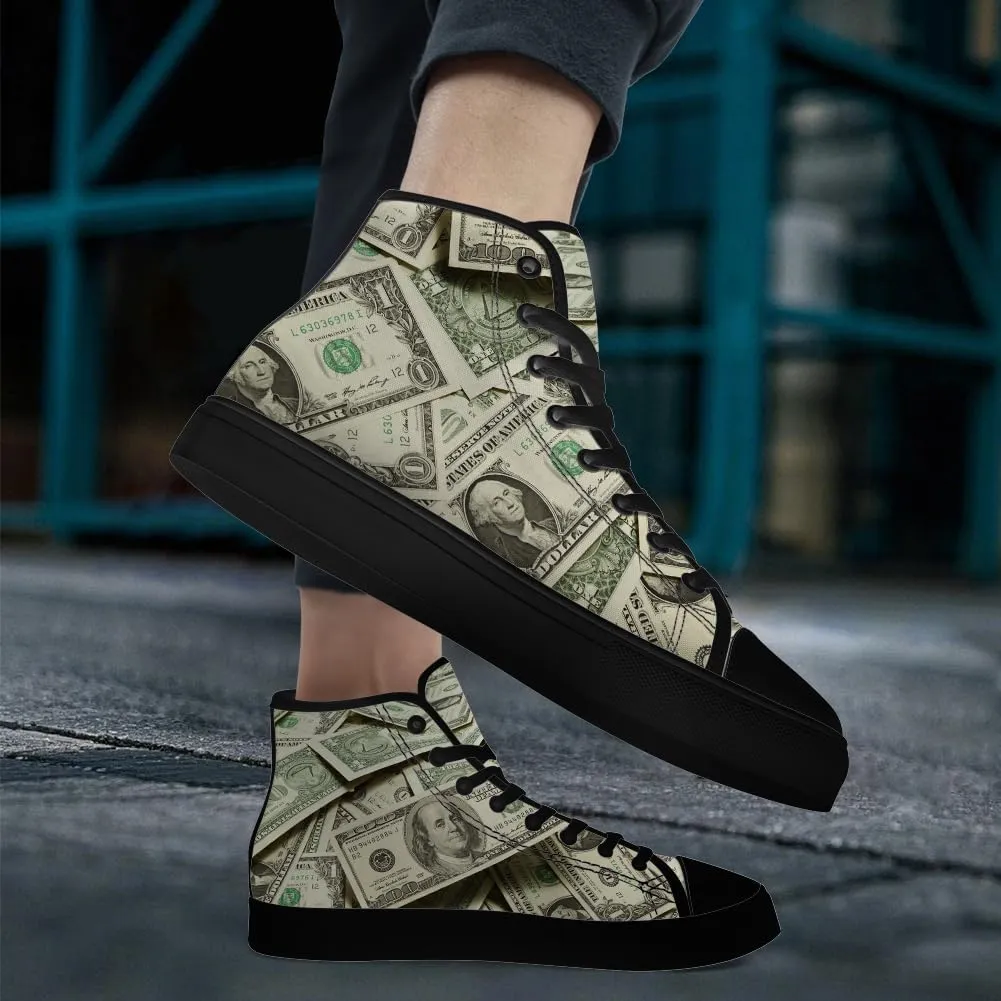 Dollar High Top Canvas Shoes Money High Top Sneakers Lace Up Casual Shoes Gifts for Men Women
