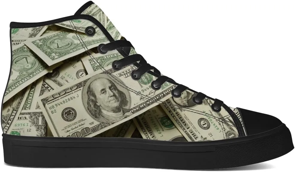 Dollar High Top Canvas Shoes Money High Top Sneakers Lace Up Casual Shoes Gifts for Men Women