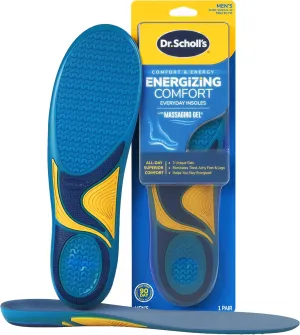 Dr. Scholl’s Energizing Comfort Men’s Everyday Insoles with Massaging Gel - Clinically Proven, All-Day Energy and Comfort Inserts with Patented Triple Gel Design - Shock Absorbing, Arch Support