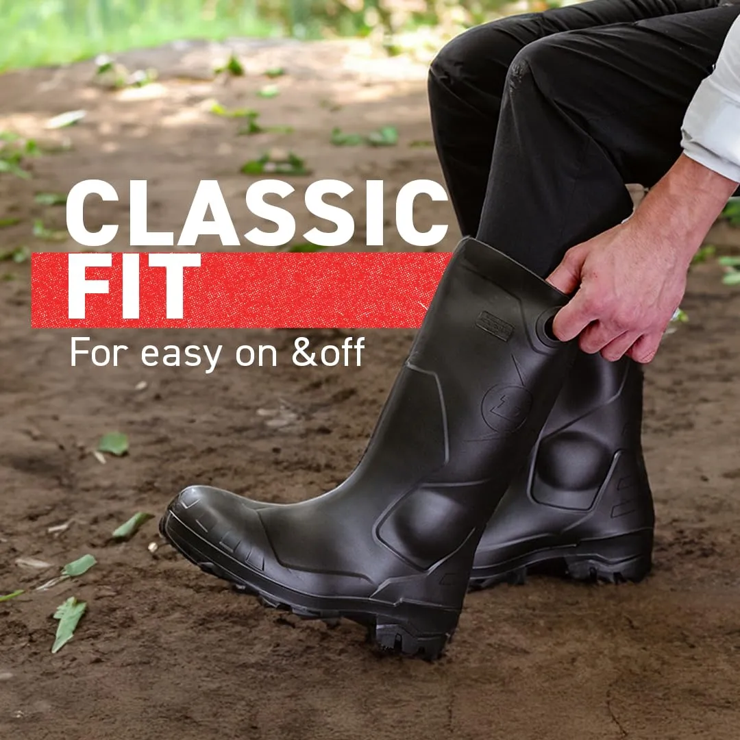 DUNLOP Protective Footwear, Chesapeake Plain Toe, 100% Waterproof, Lightweight and Durable PVC Boots, Slip Resistant, 8677577.09, Size 9 US, Black