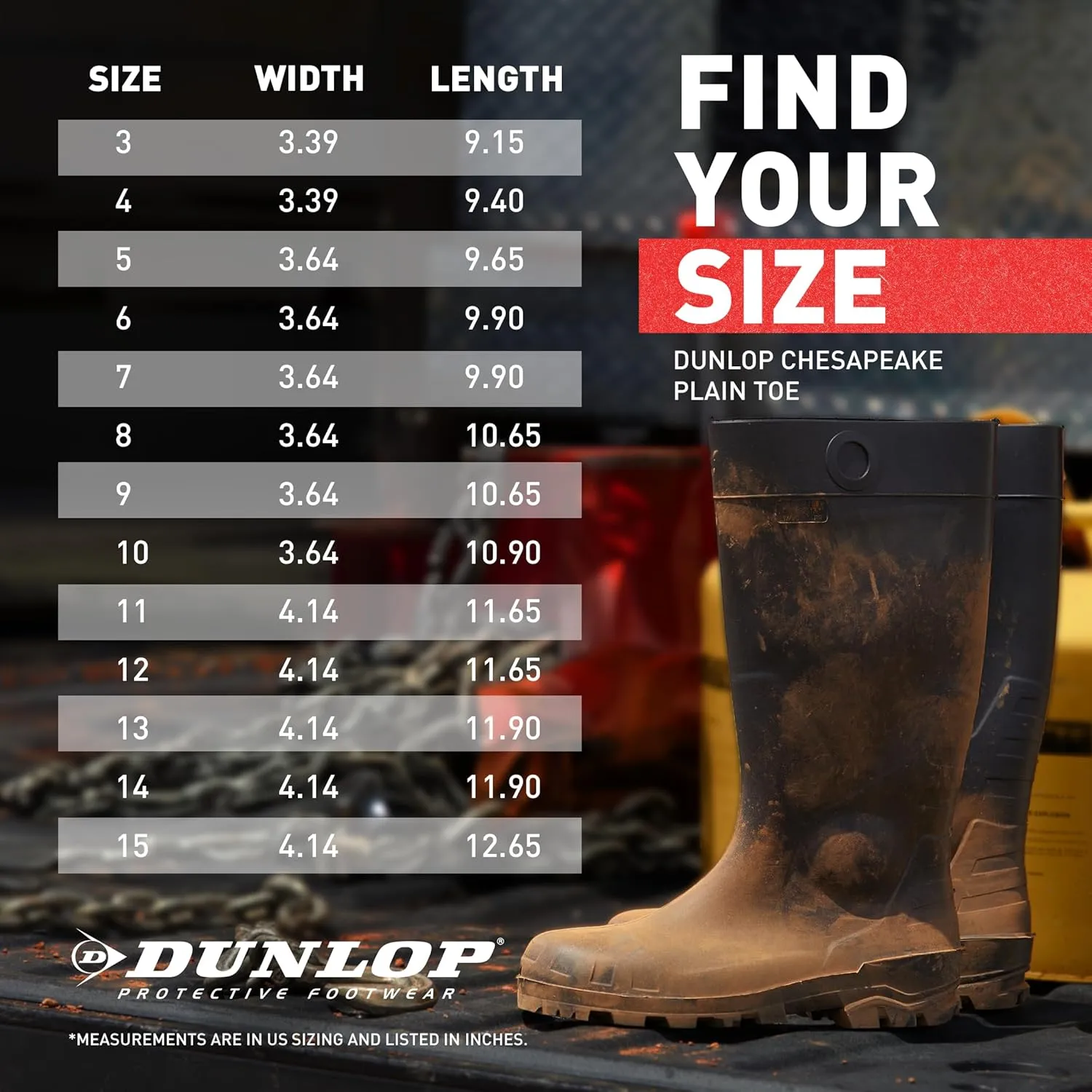 DUNLOP Protective Footwear, Chesapeake Plain Toe, 100% Waterproof, Lightweight and Durable PVC Boots, Slip Resistant, 8677577.09, Size 9 US, Black