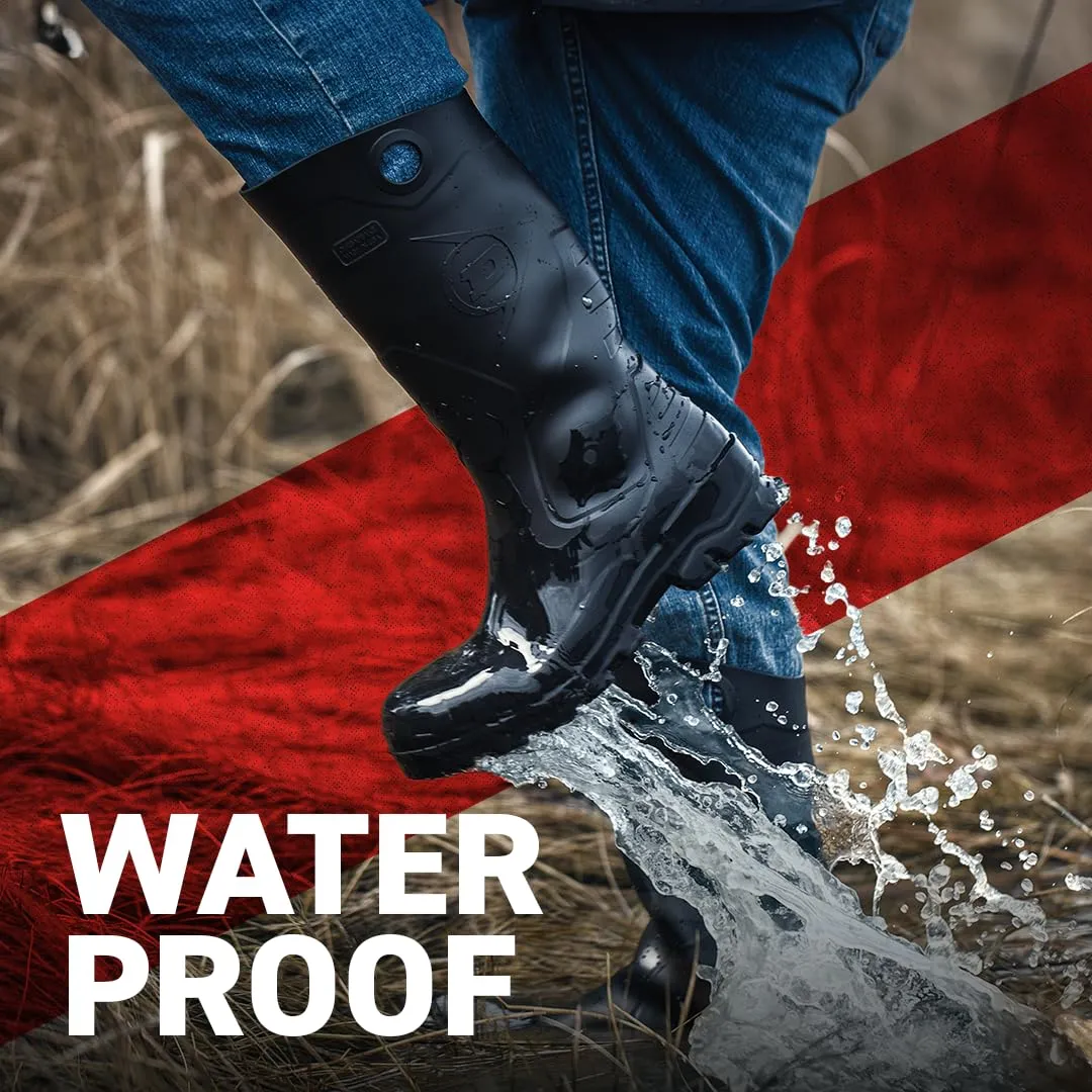 DUNLOP Protective Footwear, Chesapeake Plain Toe, 100% Waterproof, Lightweight and Durable PVC Boots, Slip Resistant, 8677577.11, Size 11 US, Black