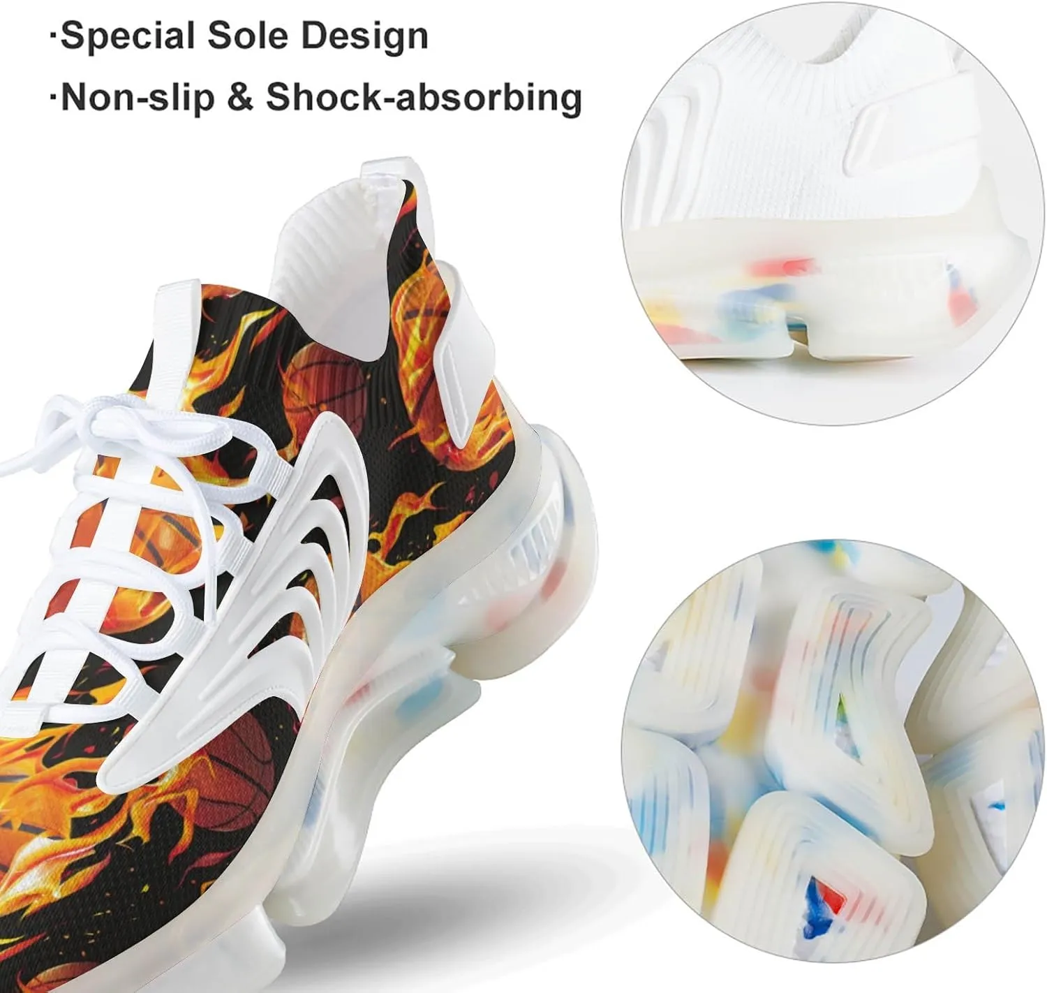 Flame Basketball Men's Running Shoes Lightweight Walking Shoe Breathable Sneaker