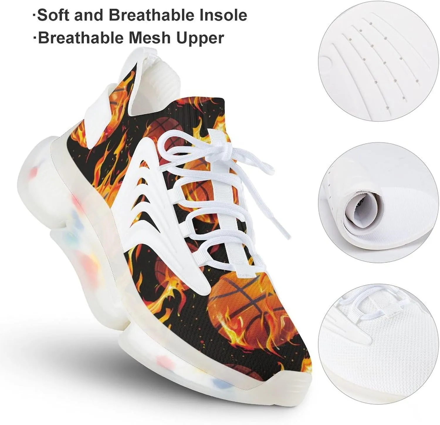 Flame Basketball Men's Running Shoes Lightweight Walking Shoe Breathable Sneaker
