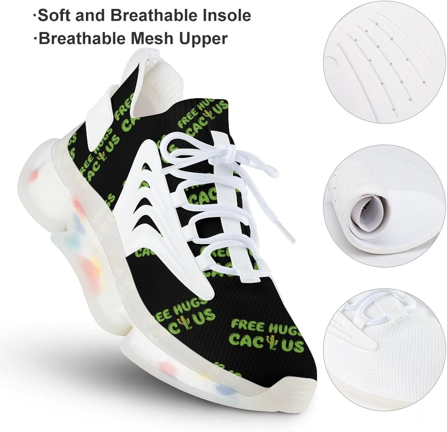 Free Hugs Cactus Men's Running Shoes Lightweight Walking Shoe Breathable Sneaker