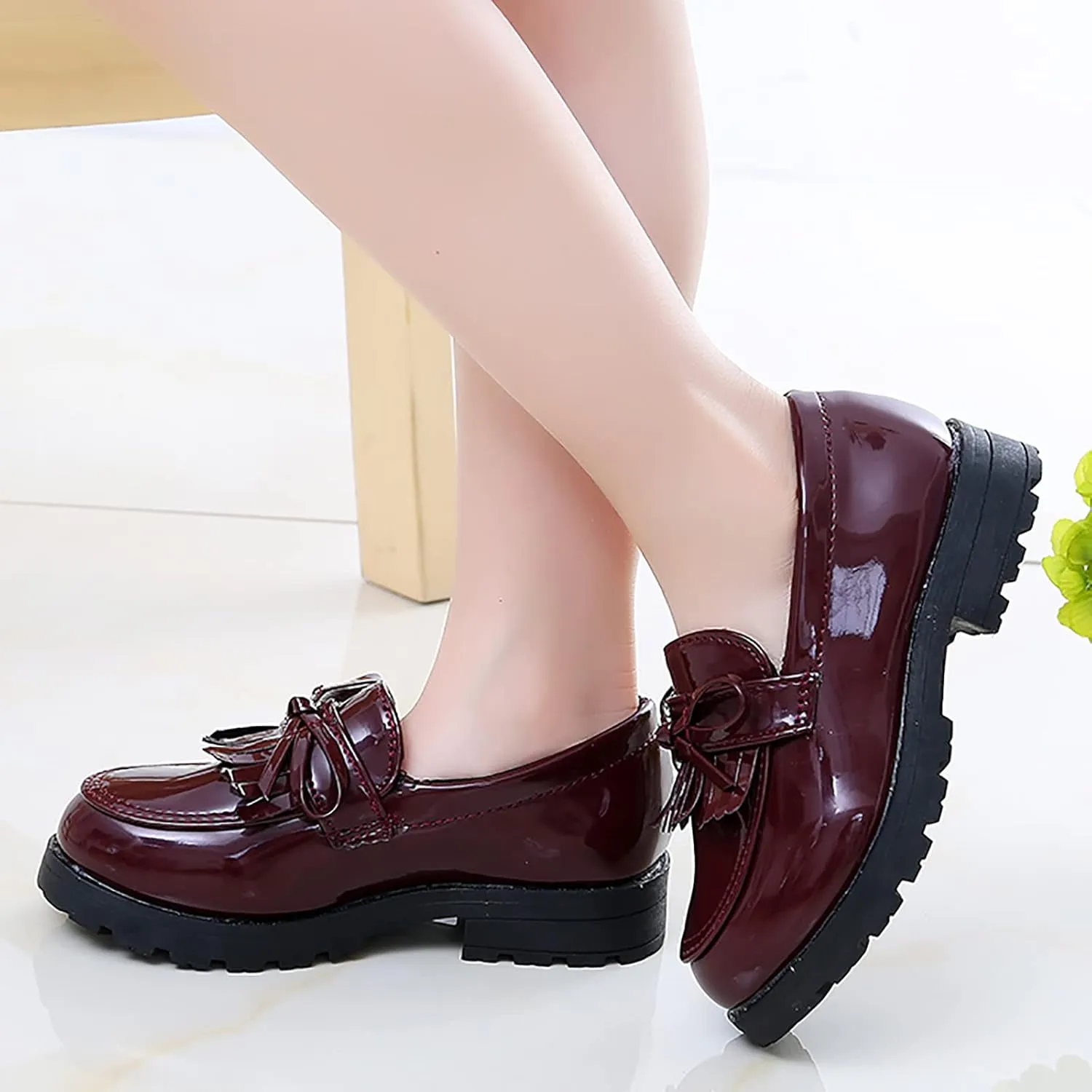 Girls Slip On Leather Loafer Tassel Bow School Dress Shoes for Girls Toddler Shoes for Girls