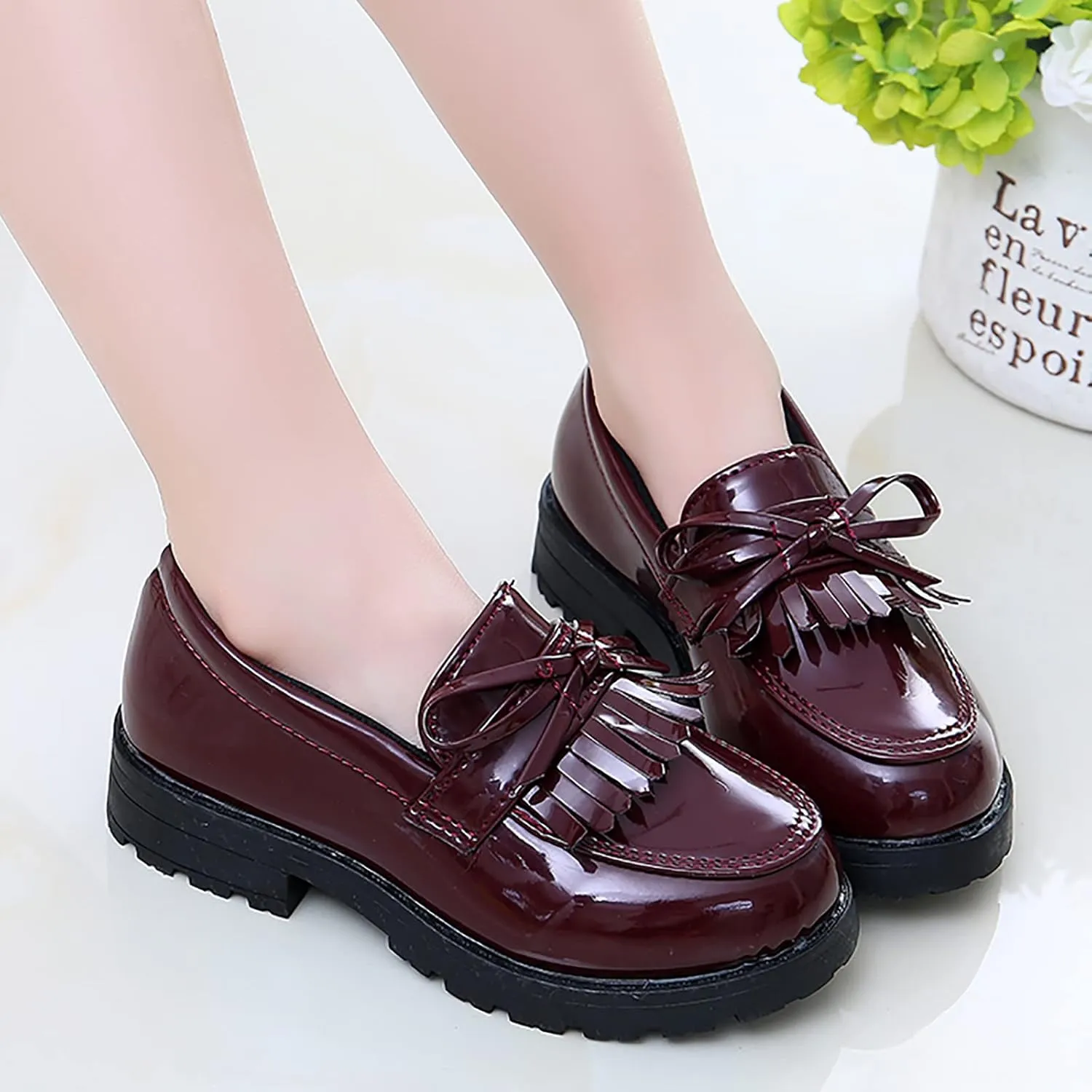 Girls Slip On Leather Loafer Tassel Bow School Dress Shoes for Girls Toddler Shoes for Girls