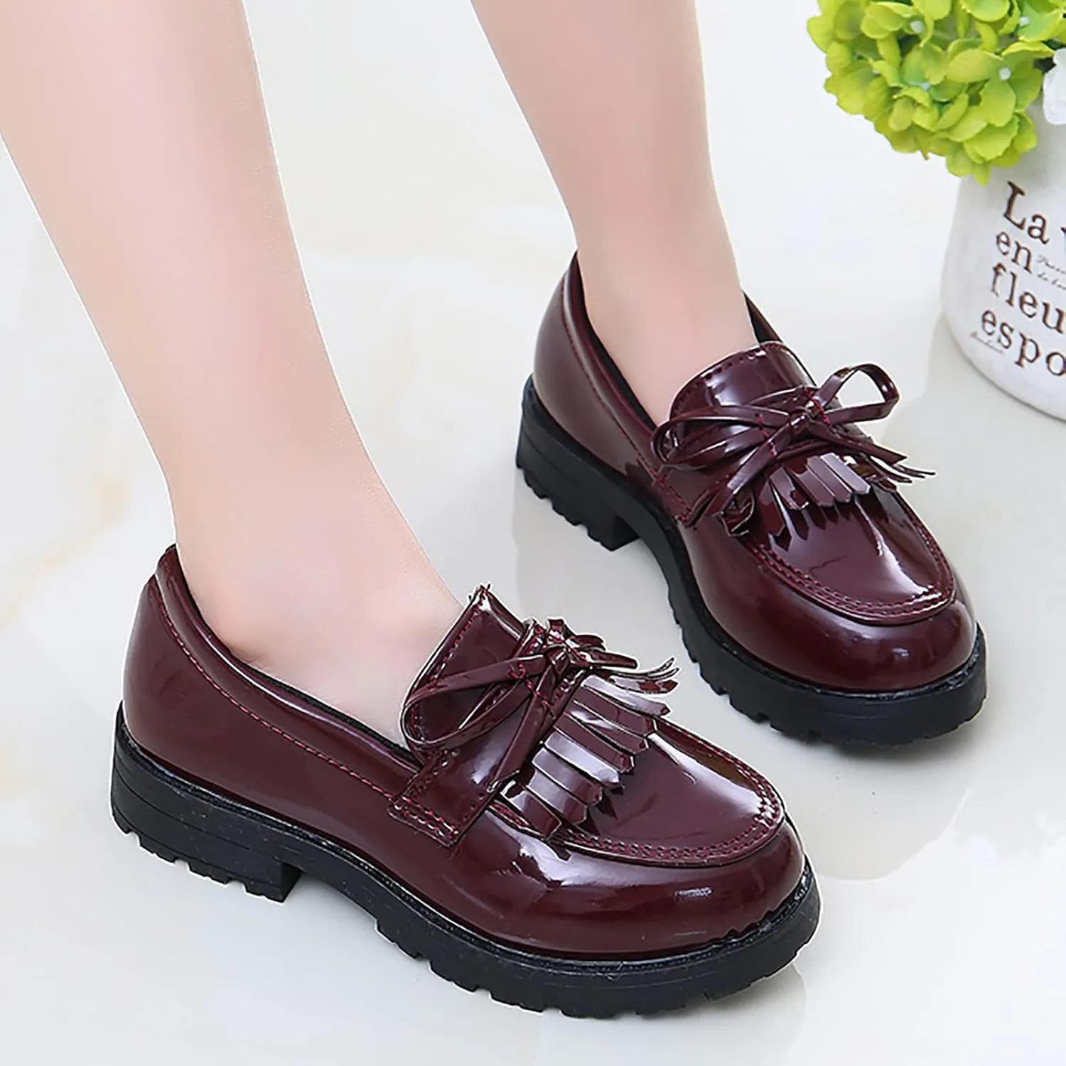 Girls Slip On Leather Loafer Tassel Bow School Dress Shoes for Girls Toddler Shoes for Girls