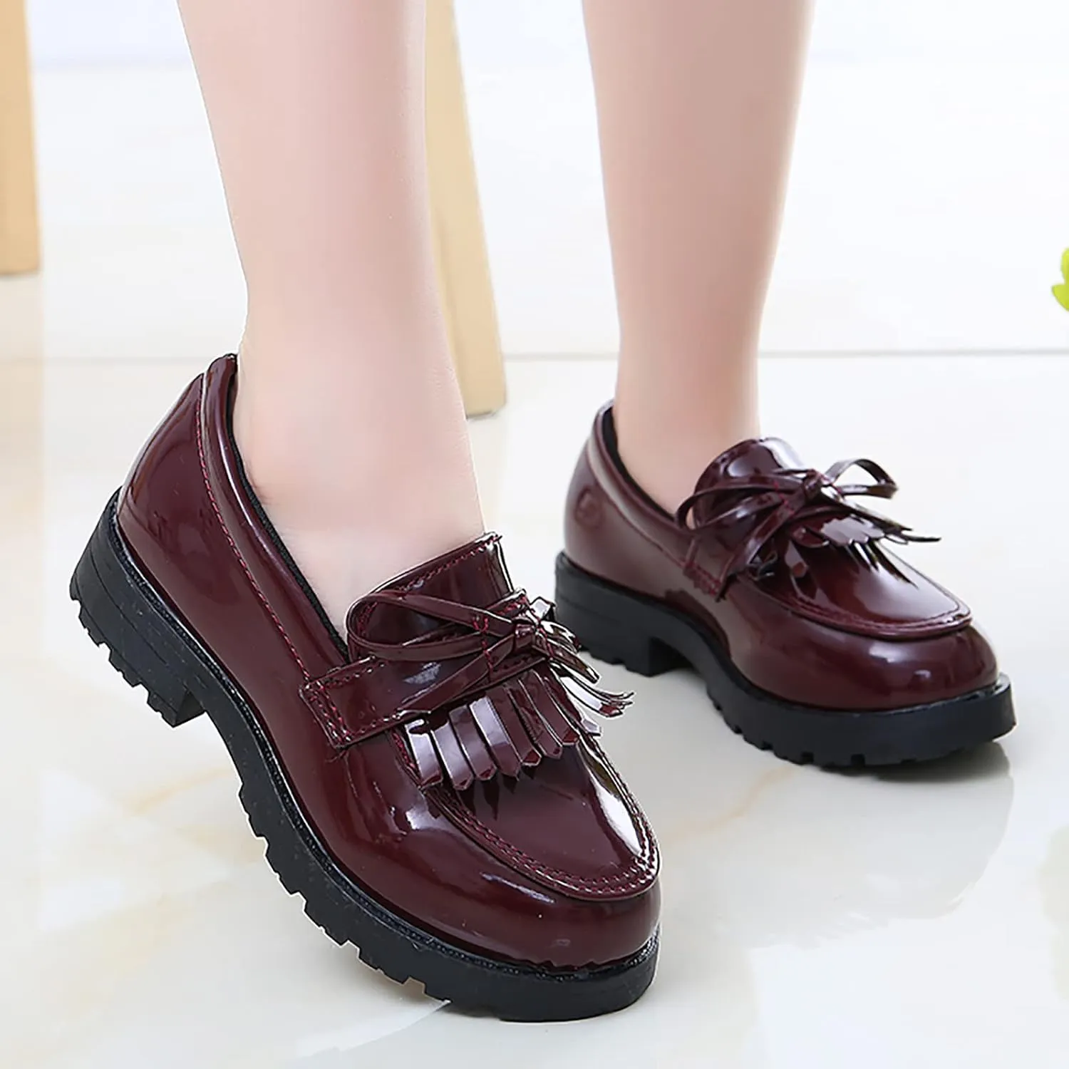 Girls Slip On Leather Loafer Tassel Bow School Dress Shoes for Girls Toddler Shoes for Girls