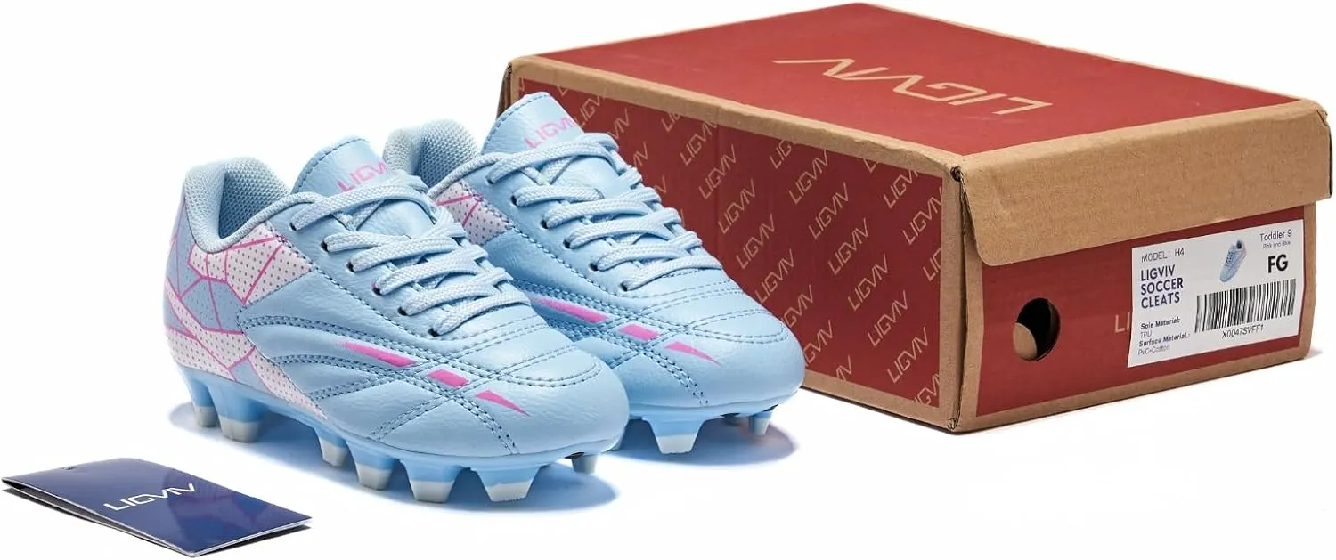 Girls Soccer Cleats for Toddler and Little Kids - FG Lace Up Soccer Shoes - Firm Ground Outsoles for Artificial Turf