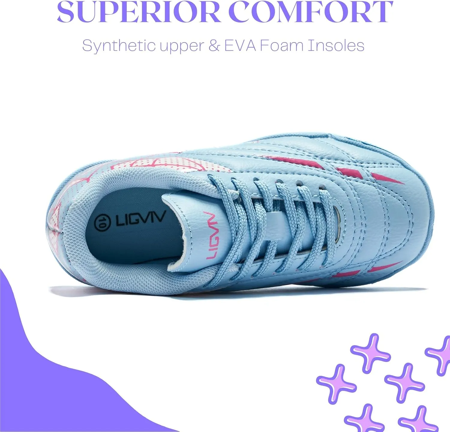 Girls Soccer Cleats for Toddler and Little Kids - FG Lace Up Soccer Shoes - Firm Ground Outsoles for Artificial Turf
