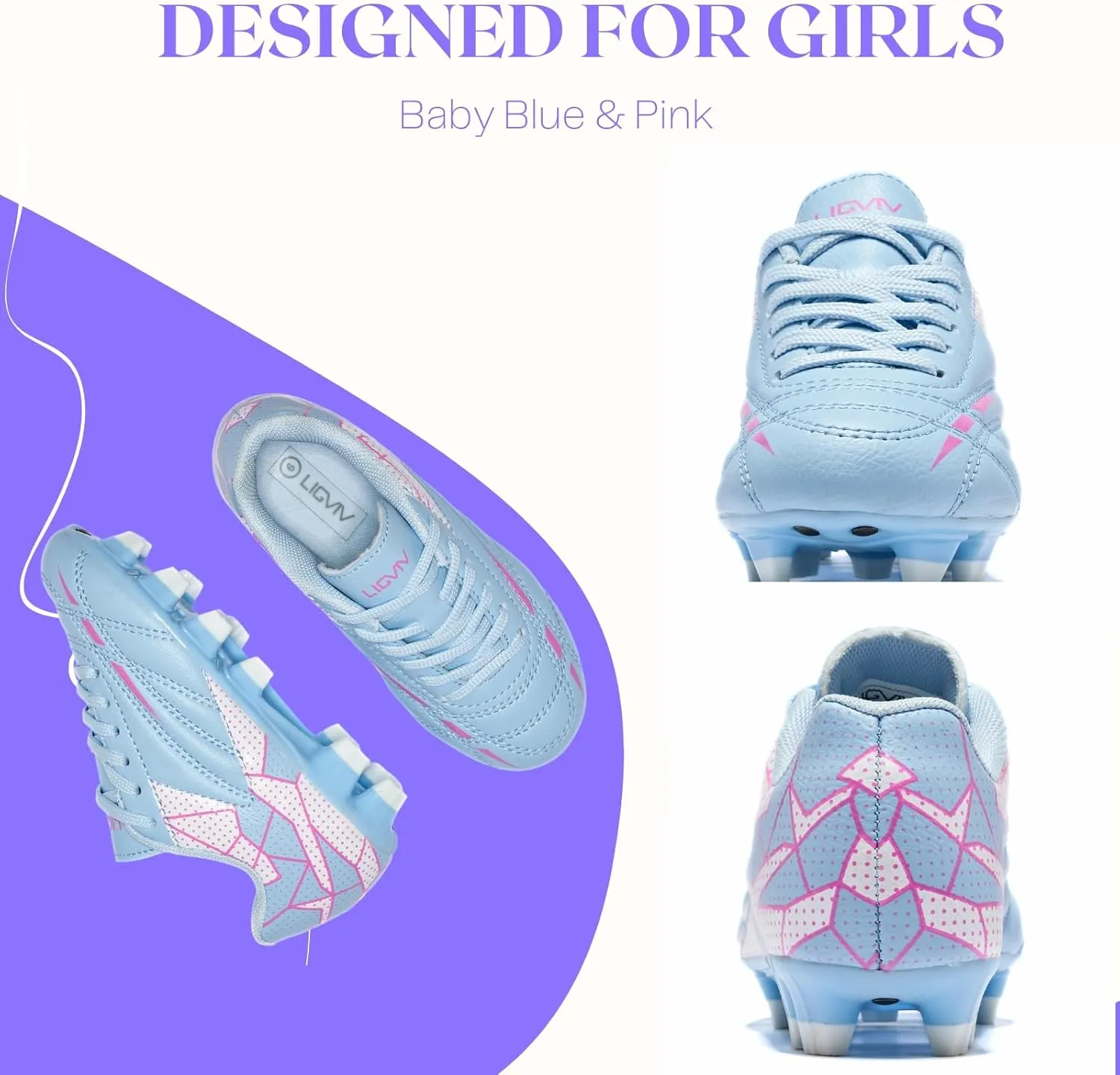 Girls Soccer Cleats for Toddler and Little Kids - FG Lace Up Soccer Shoes - Firm Ground Outsoles for Artificial Turf