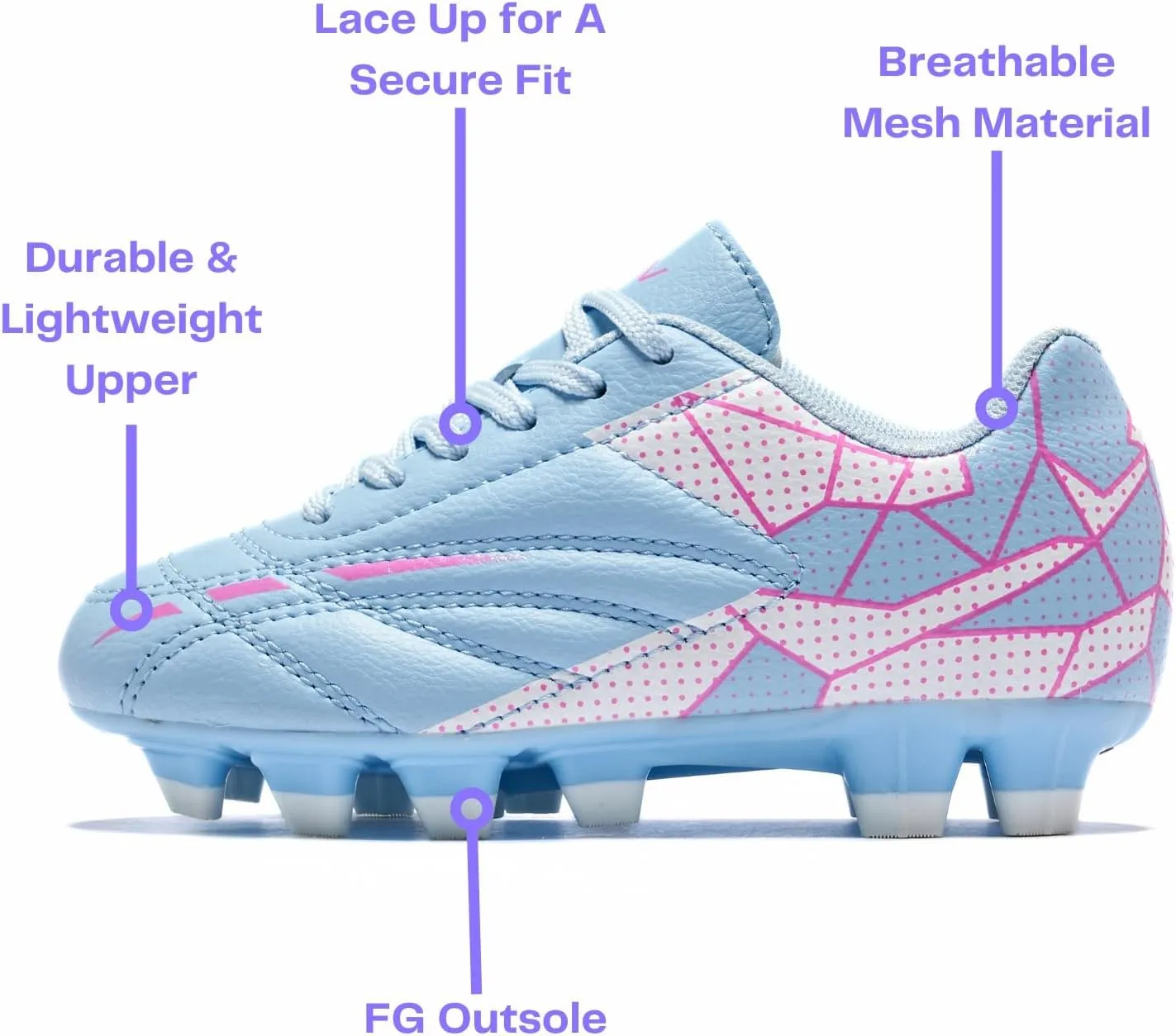Girls Soccer Cleats for Toddler and Little Kids - FG Lace Up Soccer Shoes - Firm Ground Outsoles for Artificial Turf