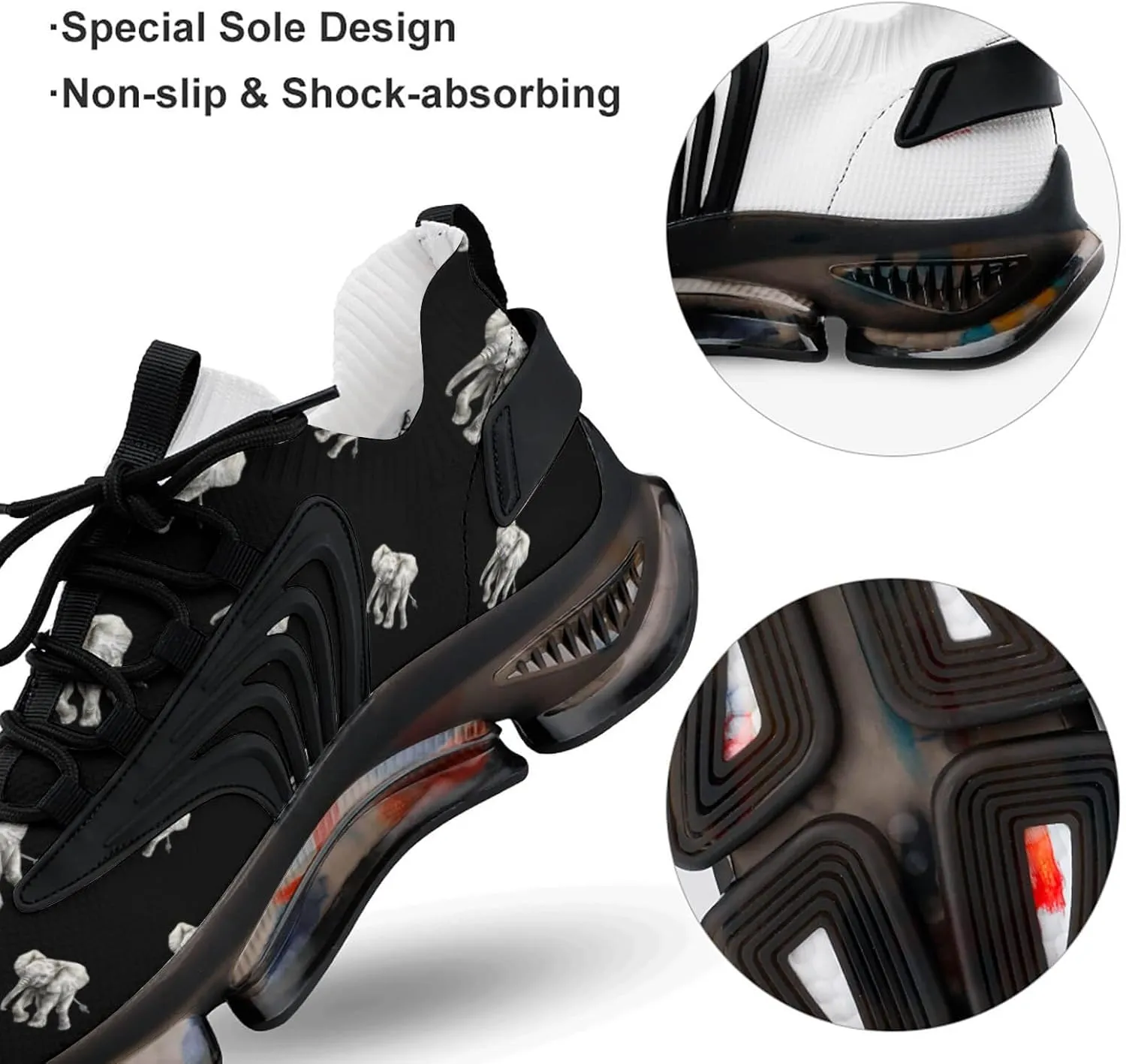 Happy Grey Elephant Men's Running Shoes Lightweight Walking Shoe Breathable Sneaker