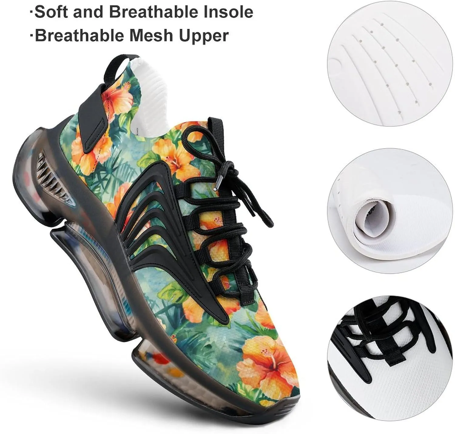 Hawaiian Flowers Watercolor Men's Running Shoes Lightweight Walking Shoe Breathable Sneaker