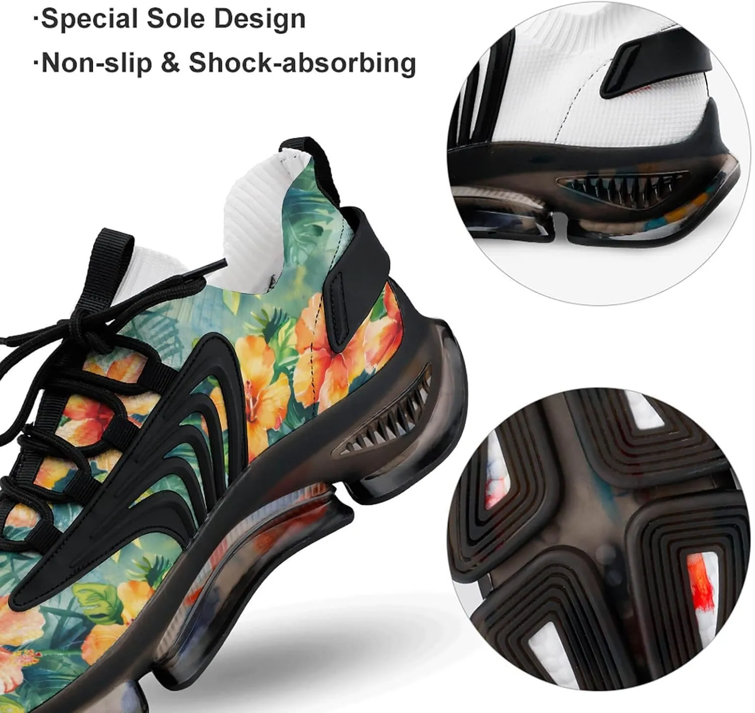 Hawaiian Flowers Watercolor Men's Running Shoes Lightweight Walking Shoe Breathable Sneaker