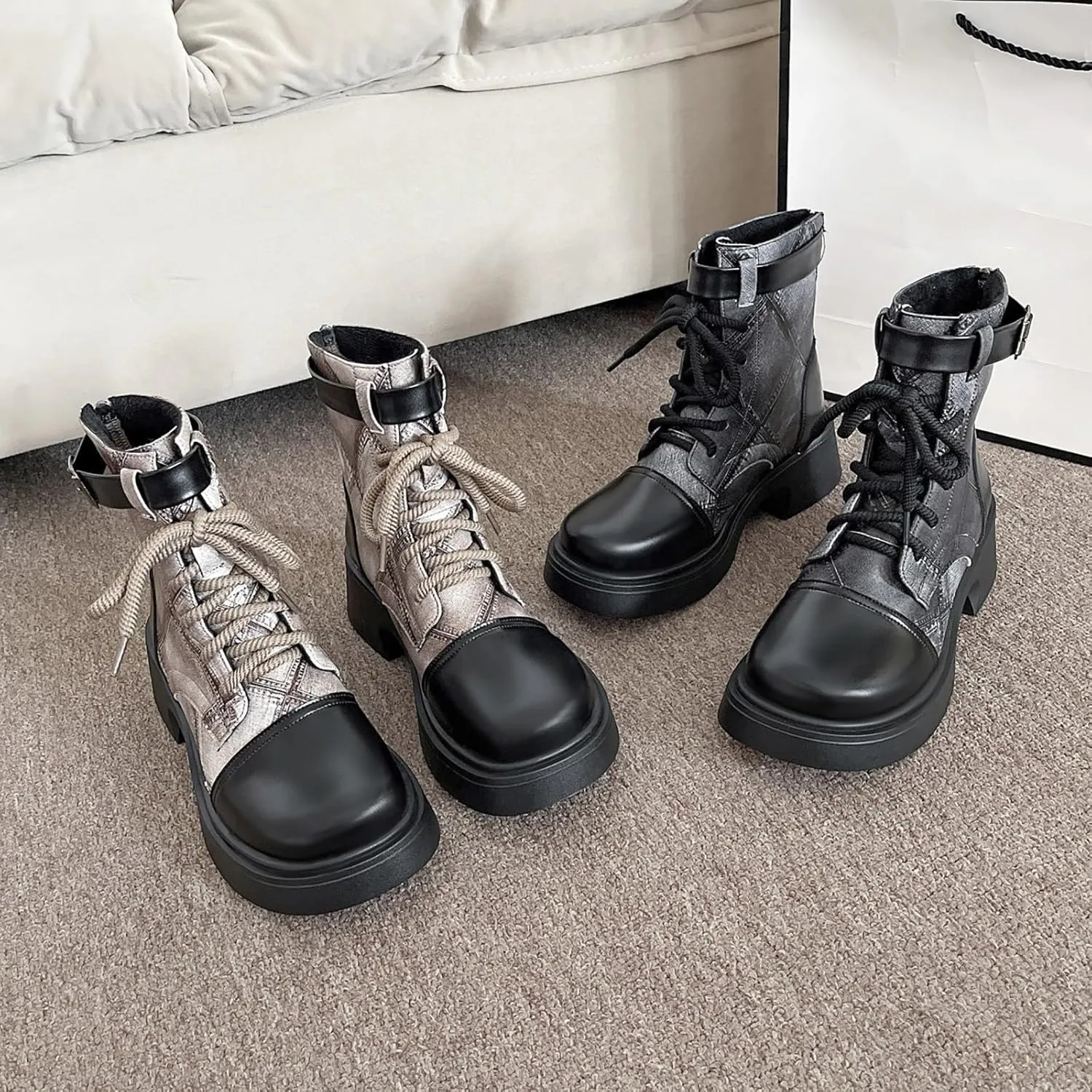Heel Boots For Women Lace Up Hiking Boots Women Waterproof Non Slip Walking Boots Womens Boots Mid Calf