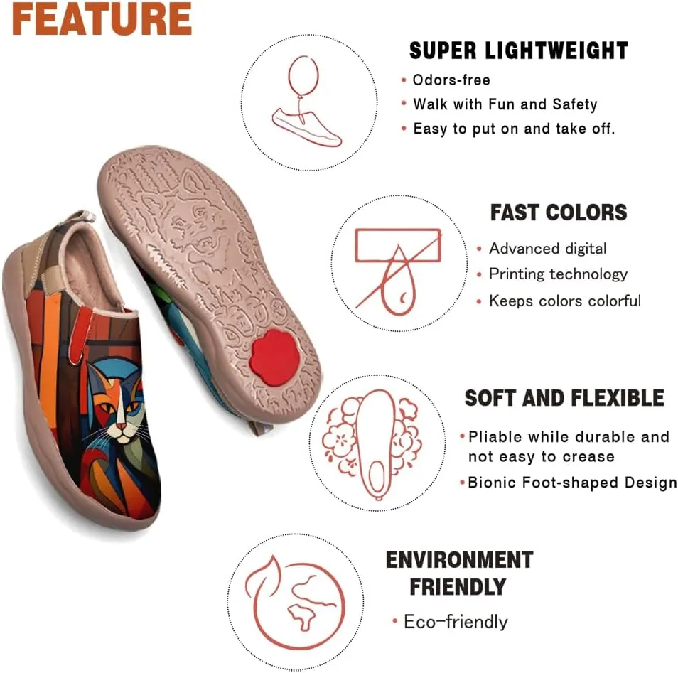 Hetios Women's Casual Shoes Comfort Soft Slip On Walking Travel Loafers Leather Painted Sneakers