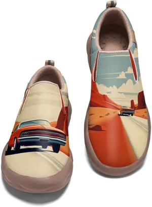 Hetios Women's Casual Shoes Comfort Soft Slip On Walking Travel Loafers Leather Painted Sneakers