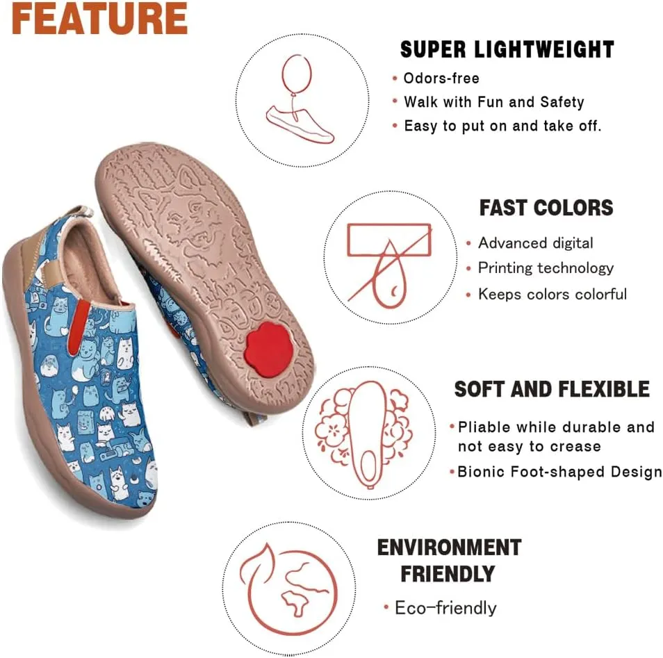Hetios Women's Casual Shoes Comfort Soft Slip On Walking Travel Loafers Leather Painted Sneakers
