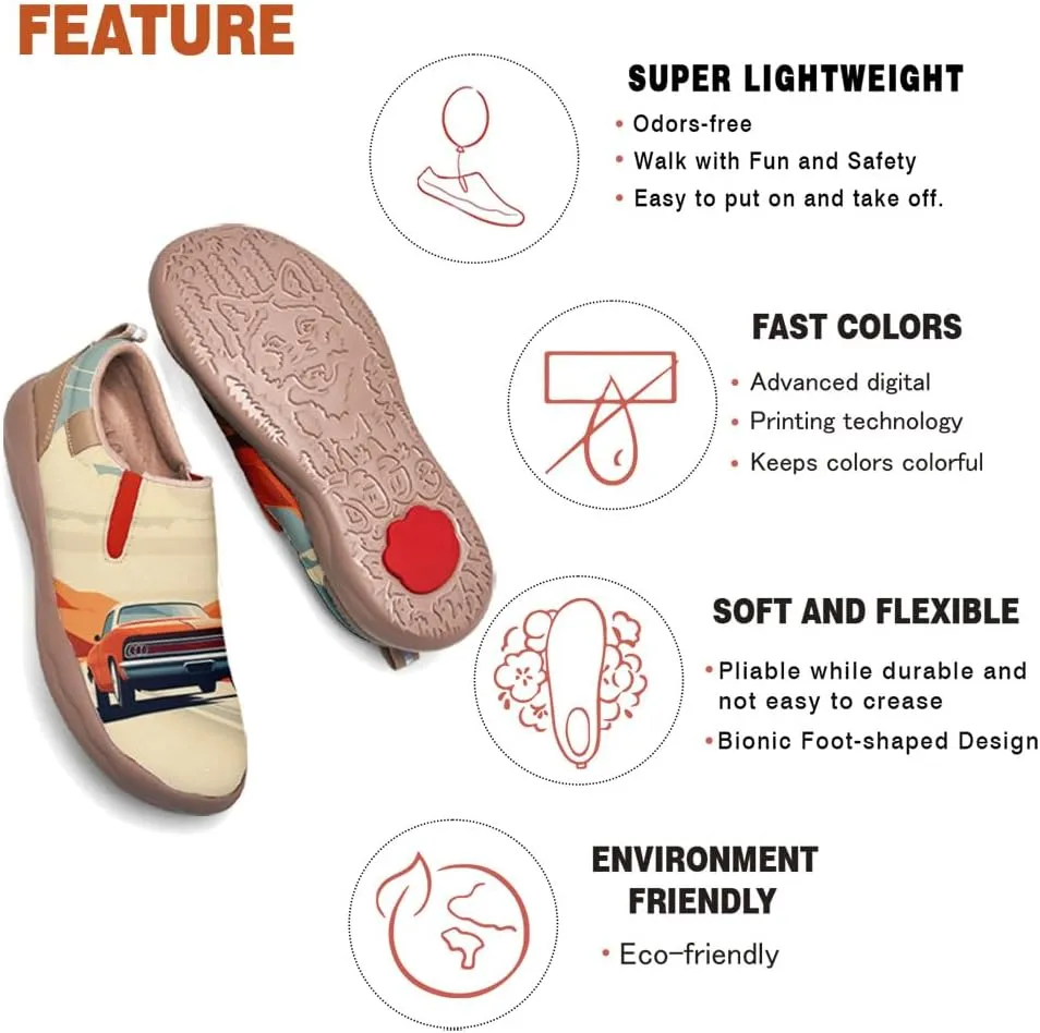 Hetios Women's Casual Shoes Comfort Soft Slip On Walking Travel Loafers Leather Painted Sneakers
