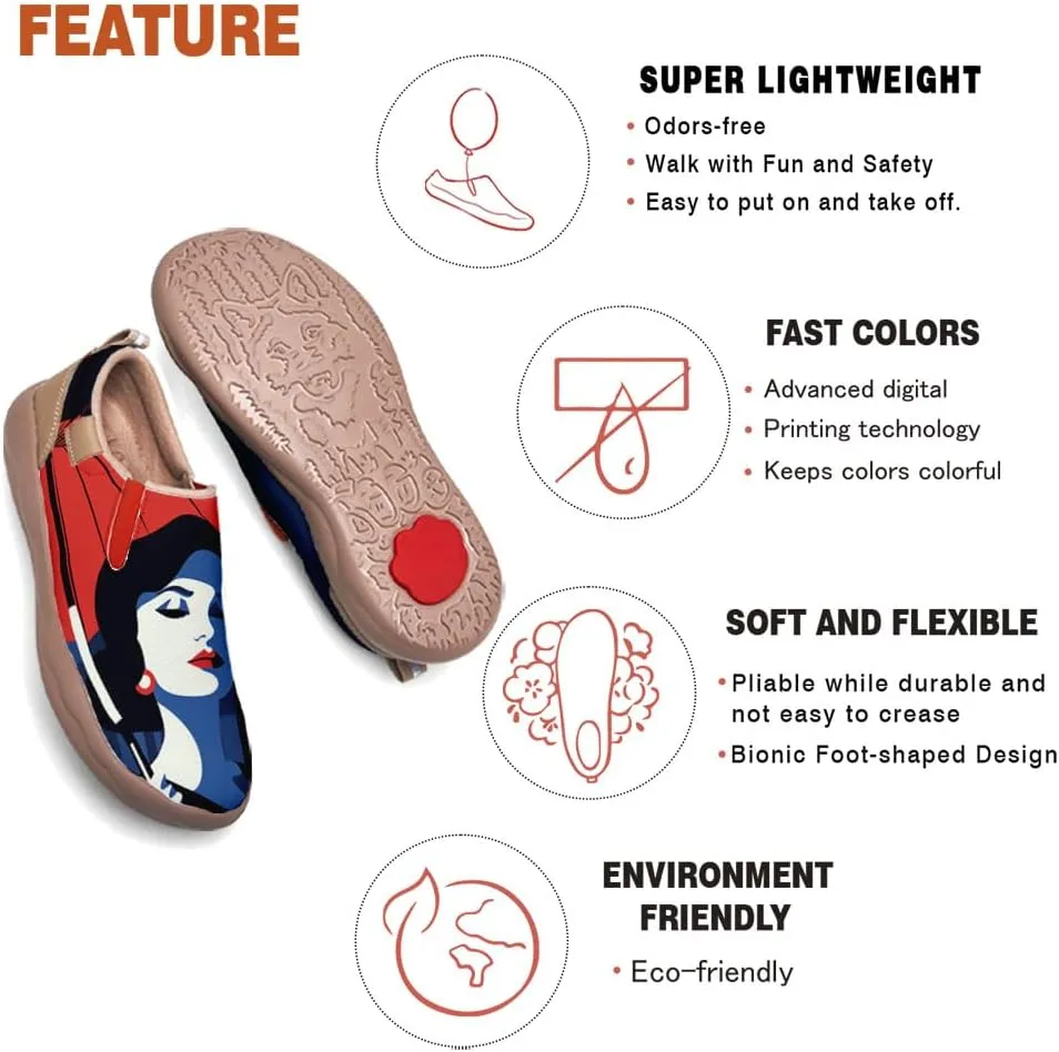 Hetios Women's Casual Shoes Comfort Soft Slip On Walking Travel Loafers Leather Painted Sneakers