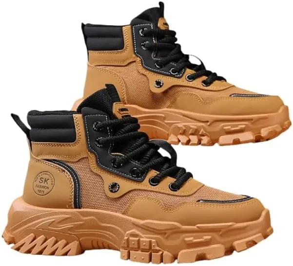 High Top Hiking Boots, Lace Up Durable Sneakers for Outdoor Hiking - Men's Fashion Shoes