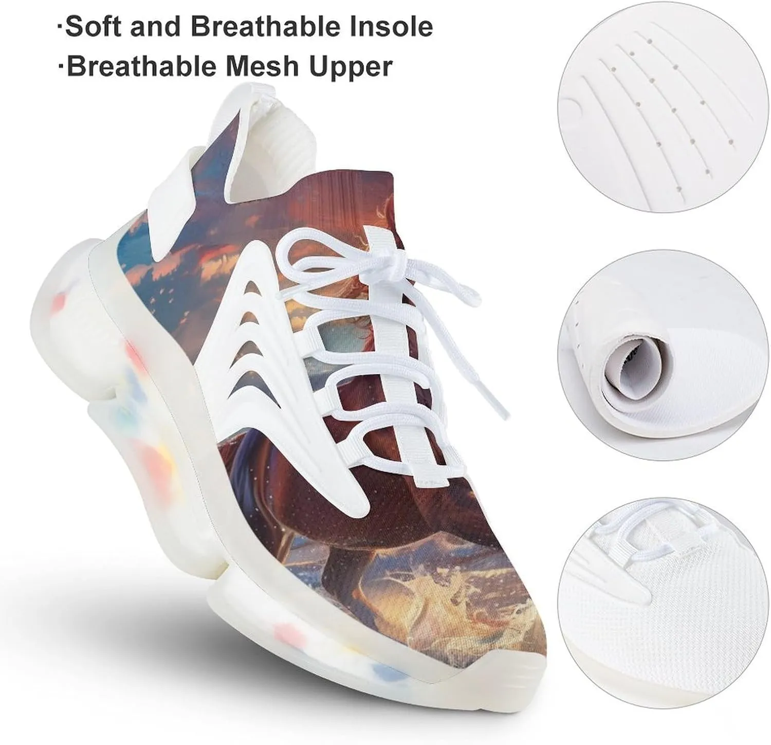 Horse Running On Beach Men's Running Shoes Lightweight Walking Shoe Breathable Sneaker