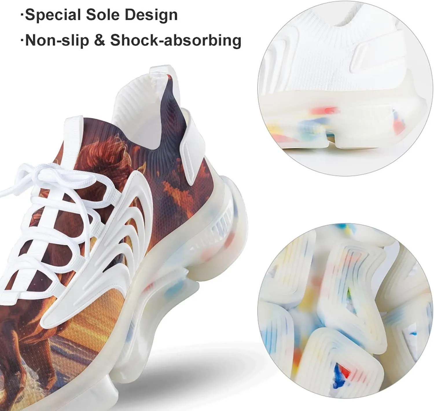 Horse Running On Beach Men's Running Shoes Lightweight Walking Shoe Breathable Sneaker