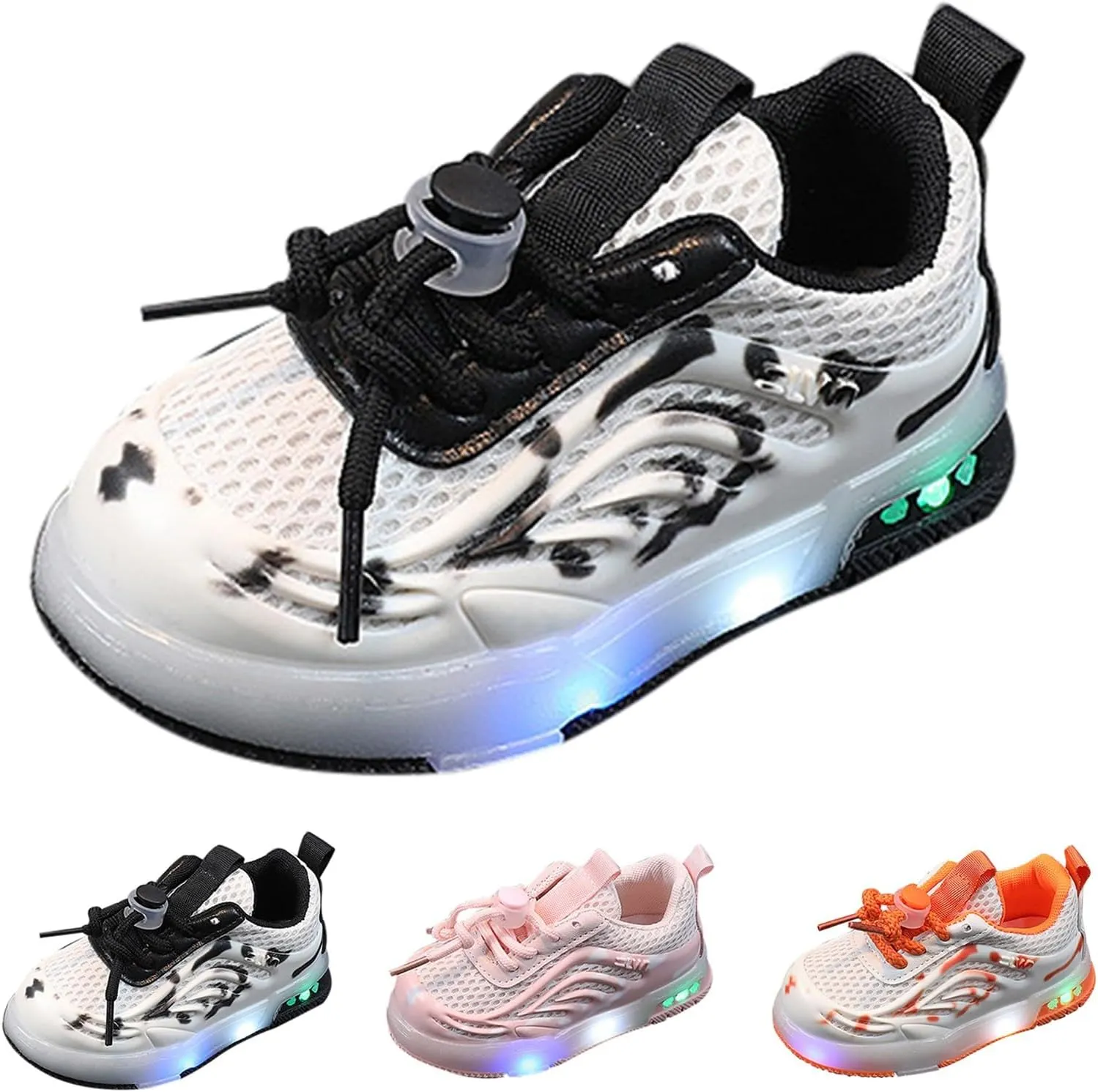 Kids Light Up Flat Sneakers Walking Running Breathable Shoes Children's Fashion Mesh Breathable Squeaky Flat Shoes
