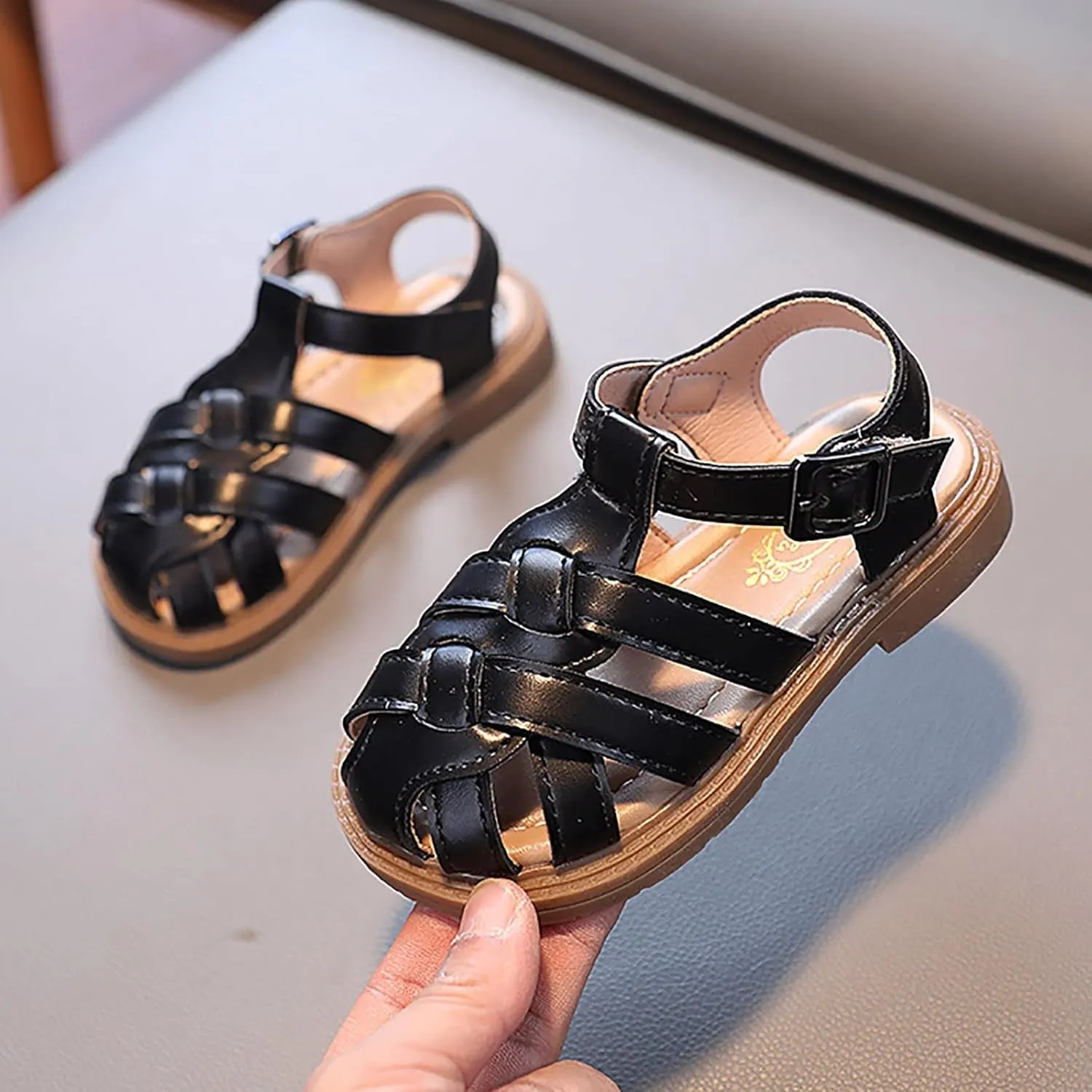 Kids Sandals for Girls Girls Sandals Toddler Little Kid Closed Toe T Strap Flats Kids Comfortable Sandals