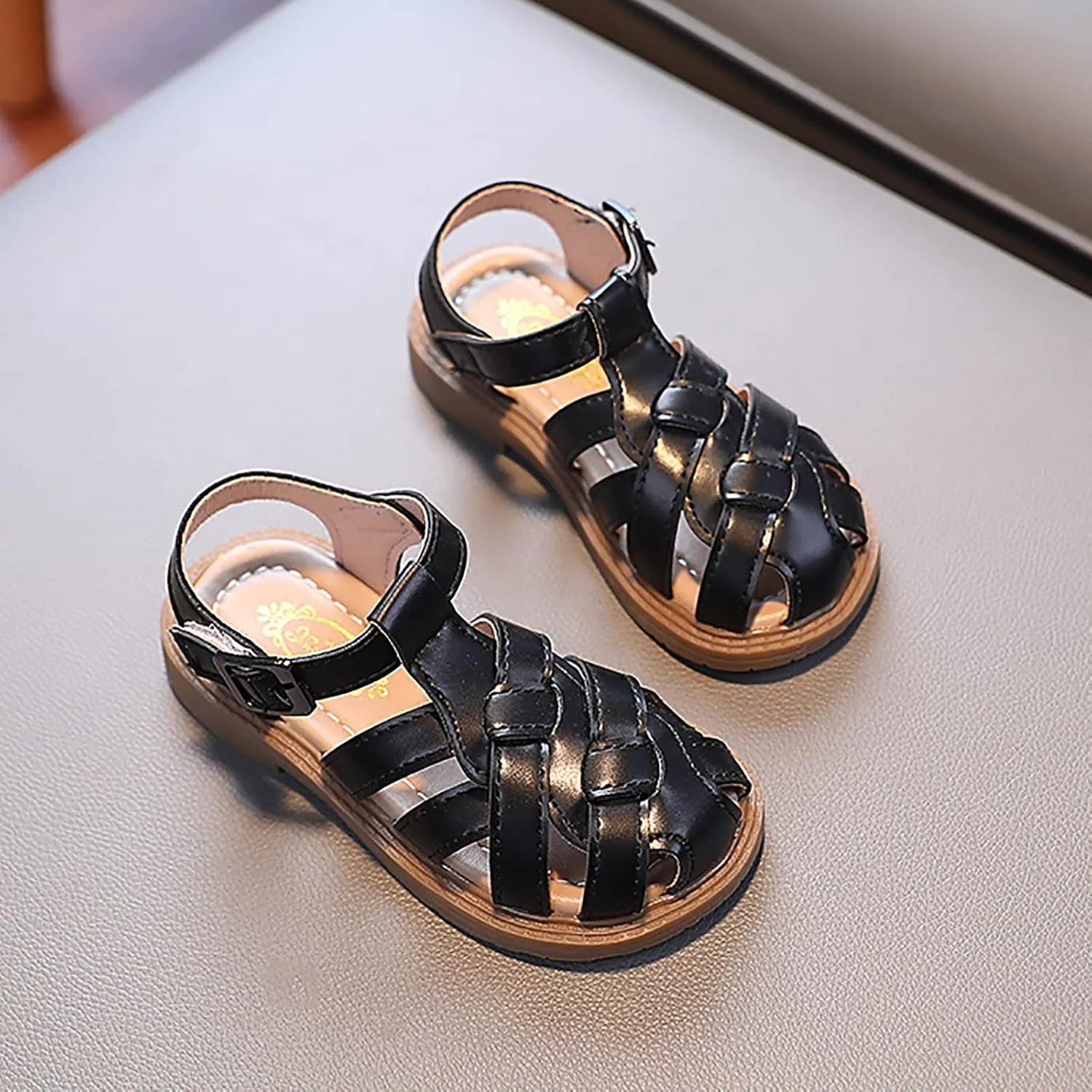 Kids Sandals for Girls Girls Sandals Toddler Little Kid Closed Toe T Strap Flats Kids Comfortable Sandals
