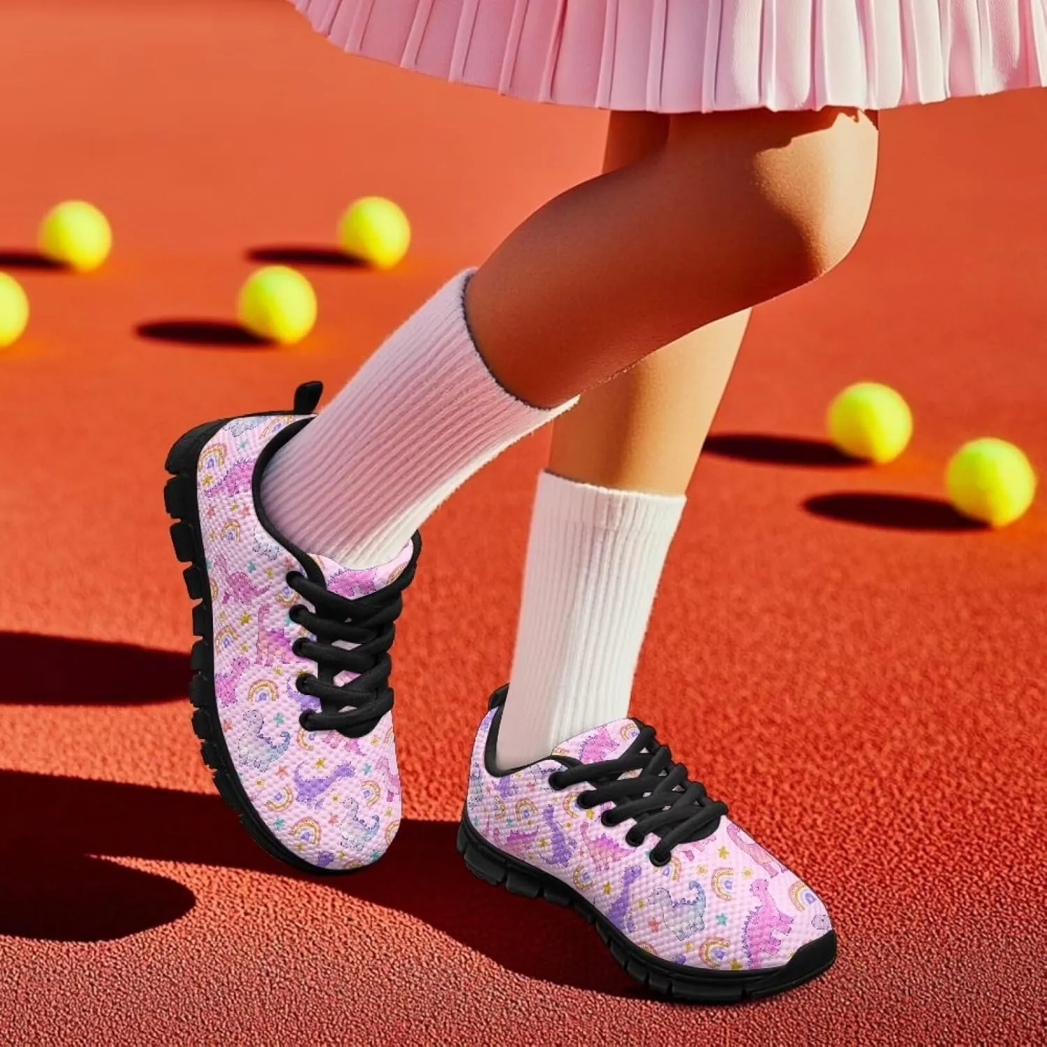 Kids Sports Tennis Shoes Breathable Athletic Running Sneakers Non Slip Lightweight Girls Casual Travel Walking Shoes