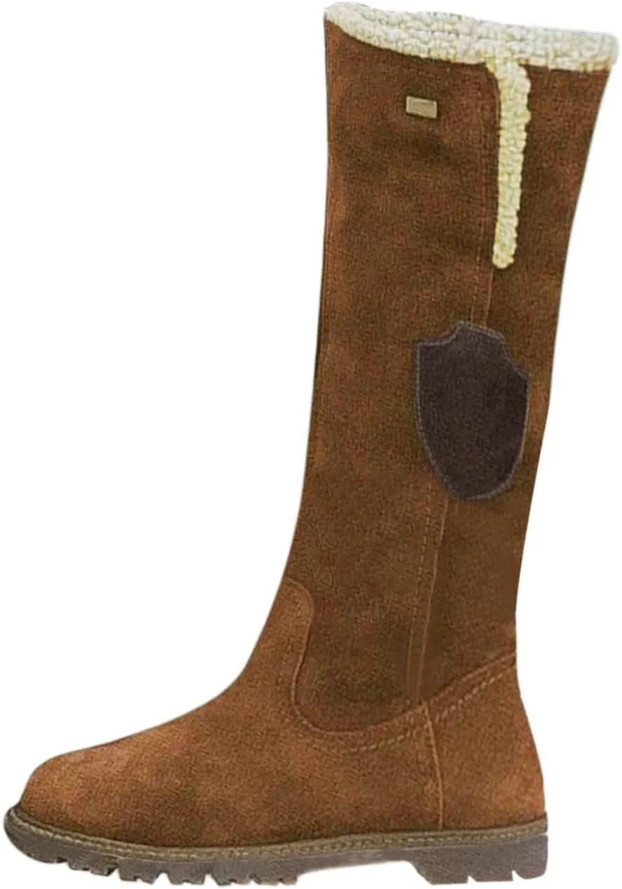 Knee High Boots Women Winter Snow Boots for Women Girls Fleece Lined Warm Boots Round Toe Chunky Low Heel Fashion Boots Long Tall Booties for Ladies Pull On Boots Knee Length Flat Boots