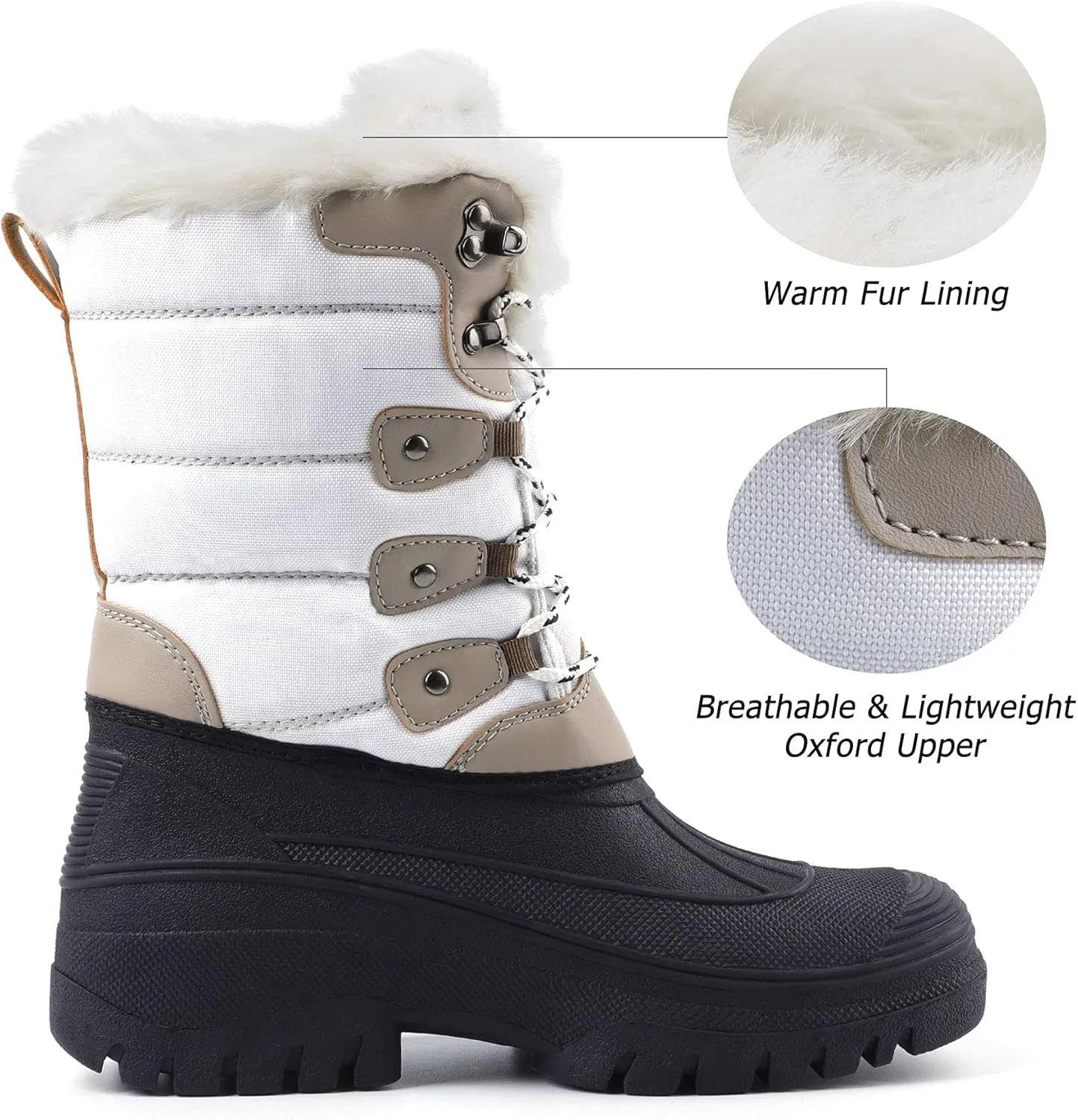 Knixmax Women's Winter Snow Boots Waterproof Mid Calf Booties Fur Lined Warm Outdoor Insulated Mucker Yard Skiing Hiking Boots