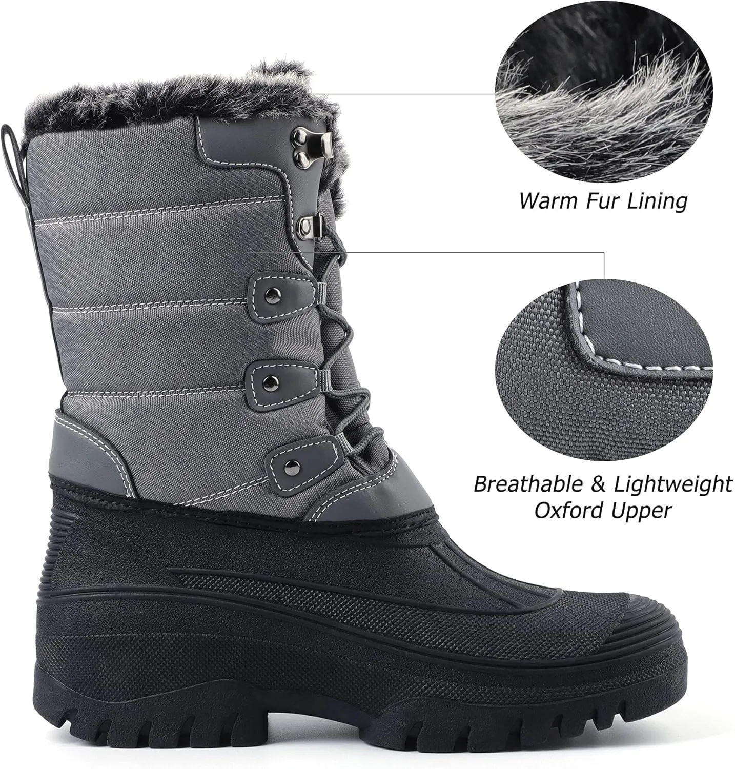 Knixmax Women's Winter Snow Boots Waterproof Mid Calf Booties Fur Lined Warm Outdoor Insulated Mucker Yard Skiing Hiking Boots