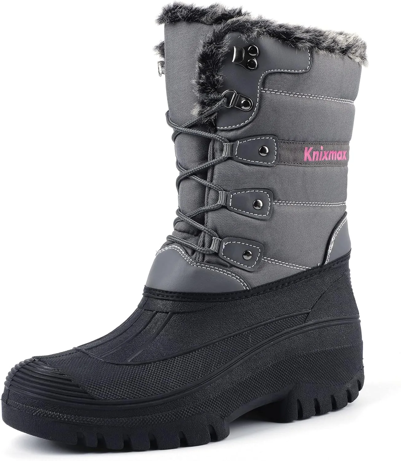 Knixmax Women's Winter Snow Boots Waterproof Mid Calf Booties Fur Lined Warm Outdoor Insulated Mucker Yard Skiing Hiking Boots