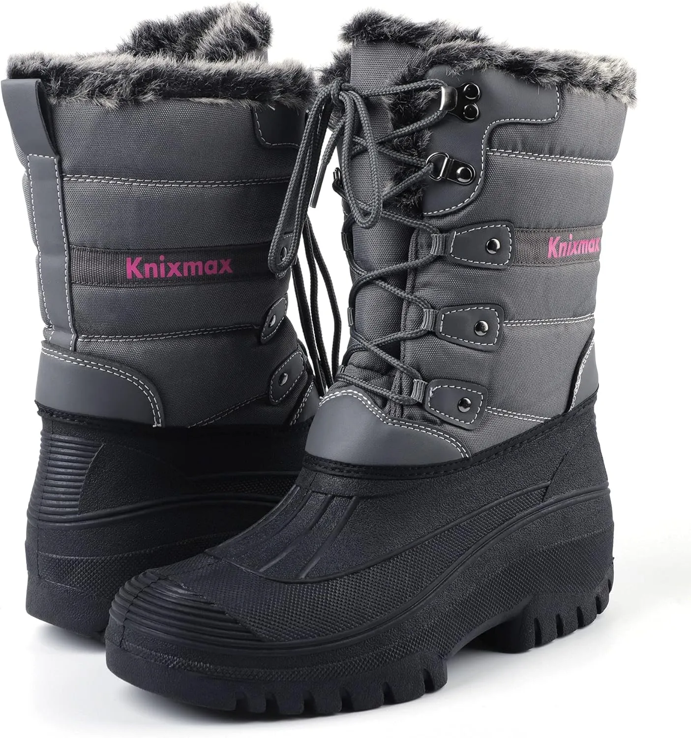 Knixmax Women's Winter Snow Boots Waterproof Mid Calf Booties Fur Lined Warm Outdoor Insulated Mucker Yard Skiing Hiking Boots
