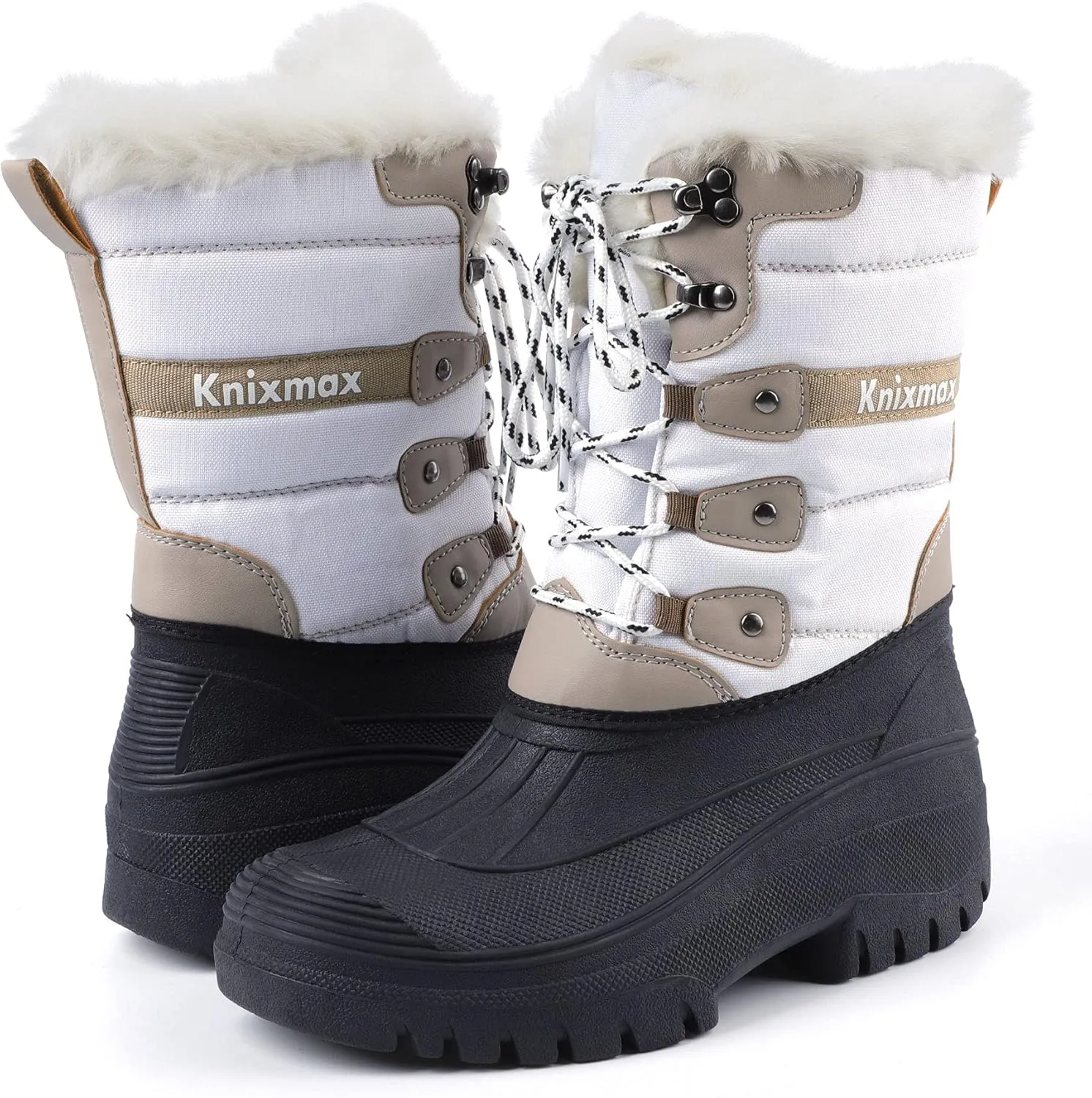 Knixmax Women's Winter Snow Boots Waterproof Mid Calf Booties Fur Lined Warm Outdoor Insulated Mucker Yard Skiing Hiking Boots