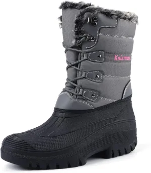 Knixmax Women's Winter Snow Boots Waterproof Mid Calf Booties Fur Lined Warm Outdoor Insulated Mucker Yard Skiing Hiking Boots