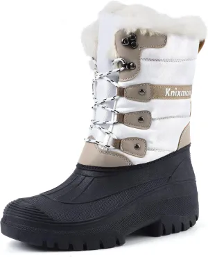 Knixmax Women's Winter Snow Boots Waterproof Mid Calf Booties Fur Lined Warm Outdoor Insulated Mucker Yard Skiing Hiking Boots