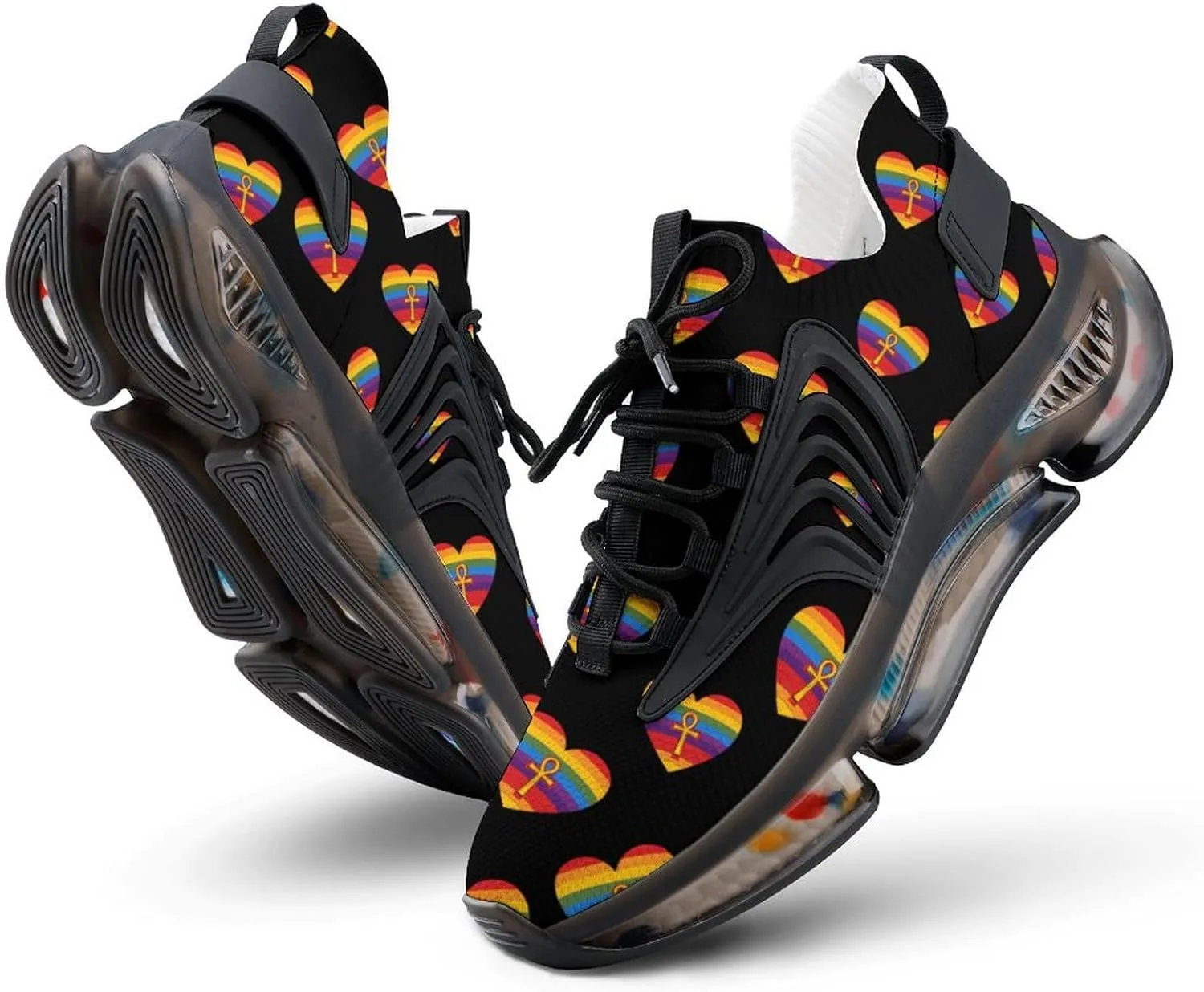 LGBT Rainbow Heart Ankh Symbol Men's Running Shoes Lightweight Walking Shoe Breathable Sneaker