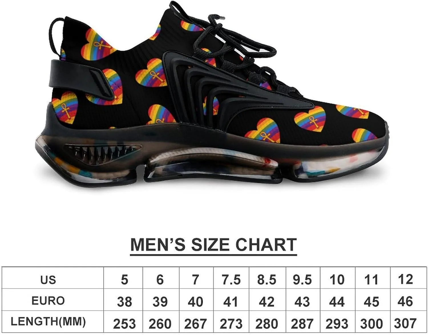 LGBT Rainbow Heart Ankh Symbol Men's Running Shoes Lightweight Walking Shoe Breathable Sneaker